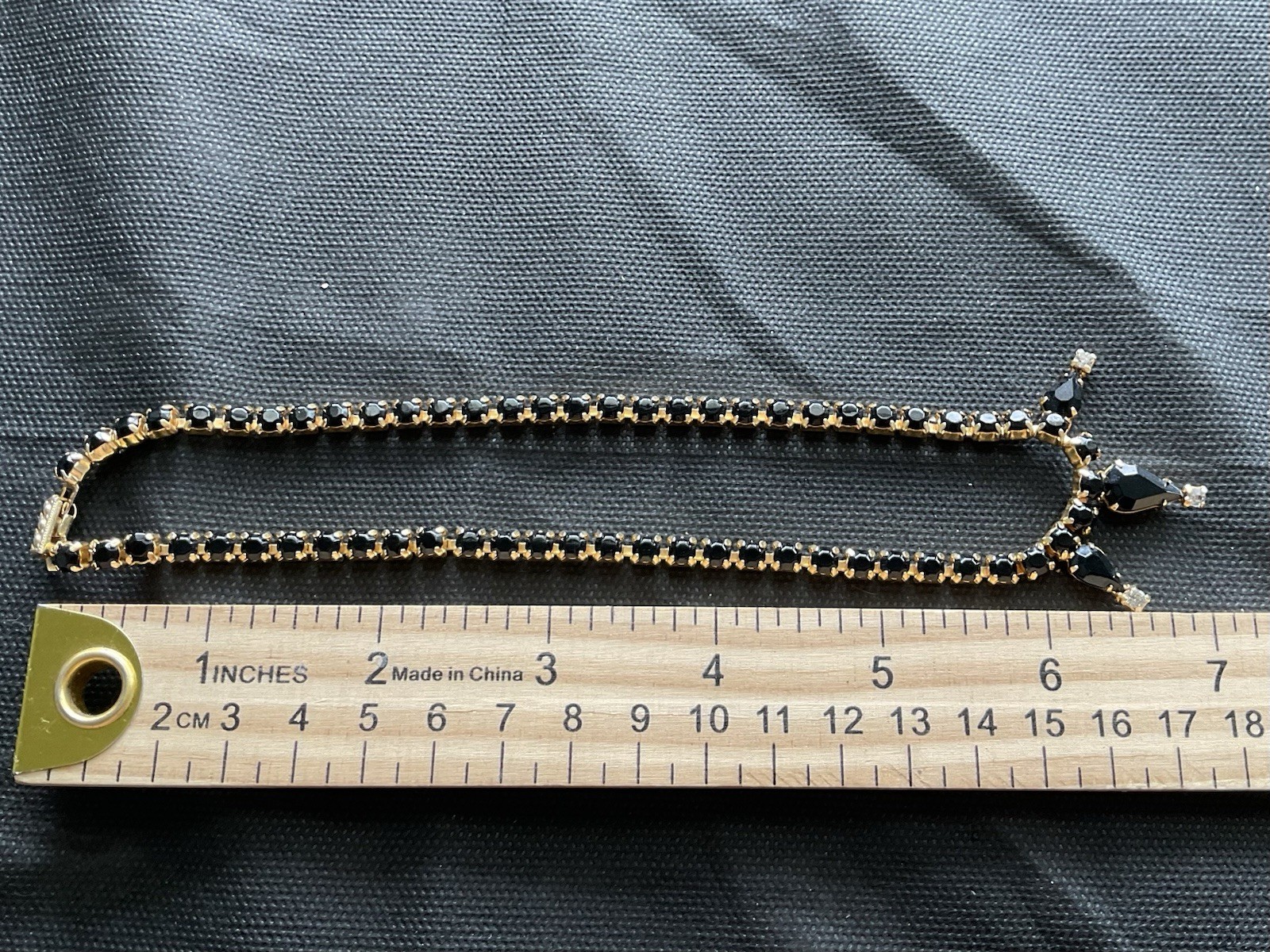 Vintage Art Deco-style necklace Black & Clear Rhinestones Estate Costume Jewelry
