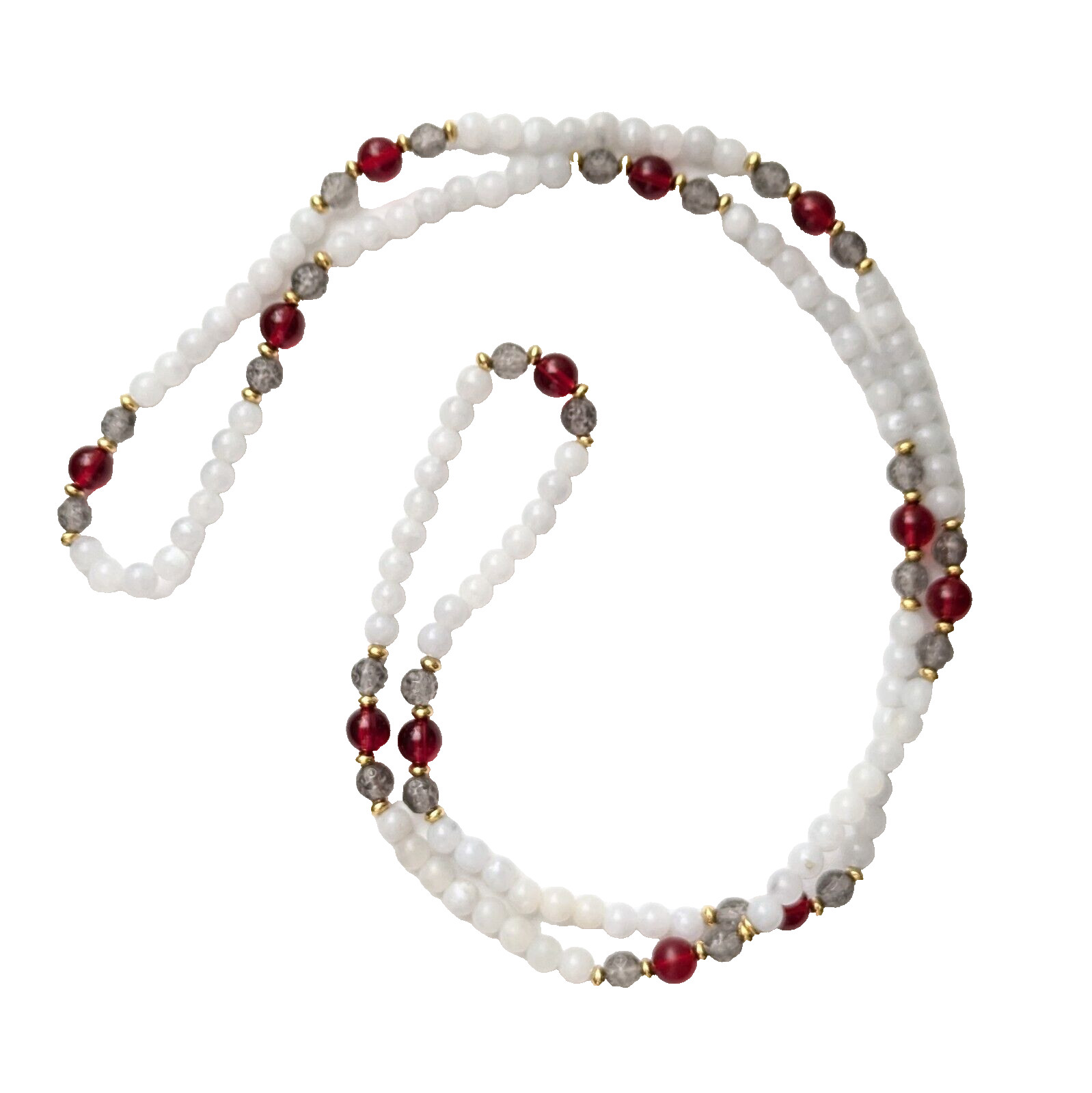 Monet Red White Beaded Rope Necklace Signed Vintage Jewelry 34”