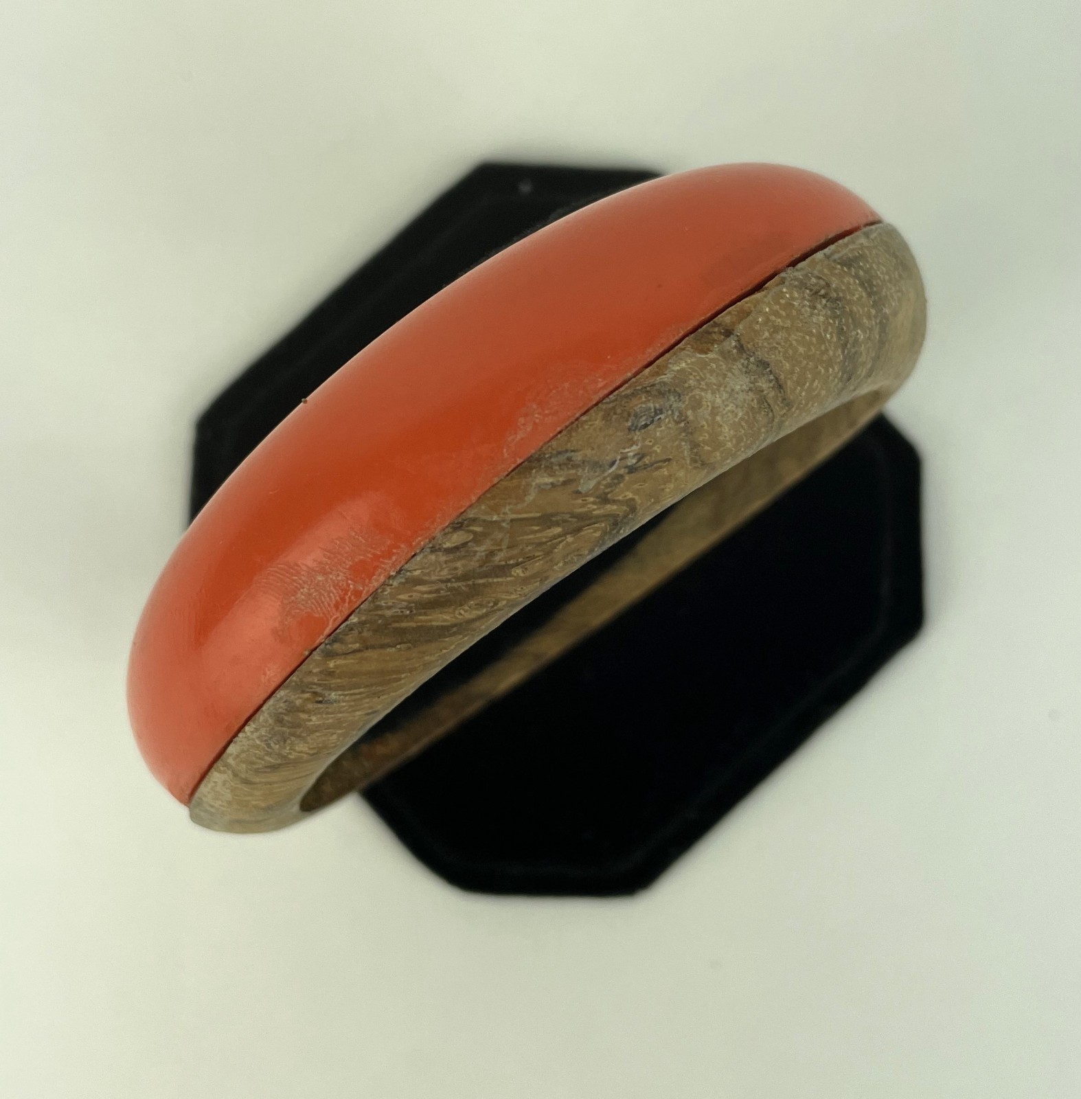 Vintage 1950’s 60s Lucite and Wood Orange Bangle Bracelet 3.25″ Diameter
