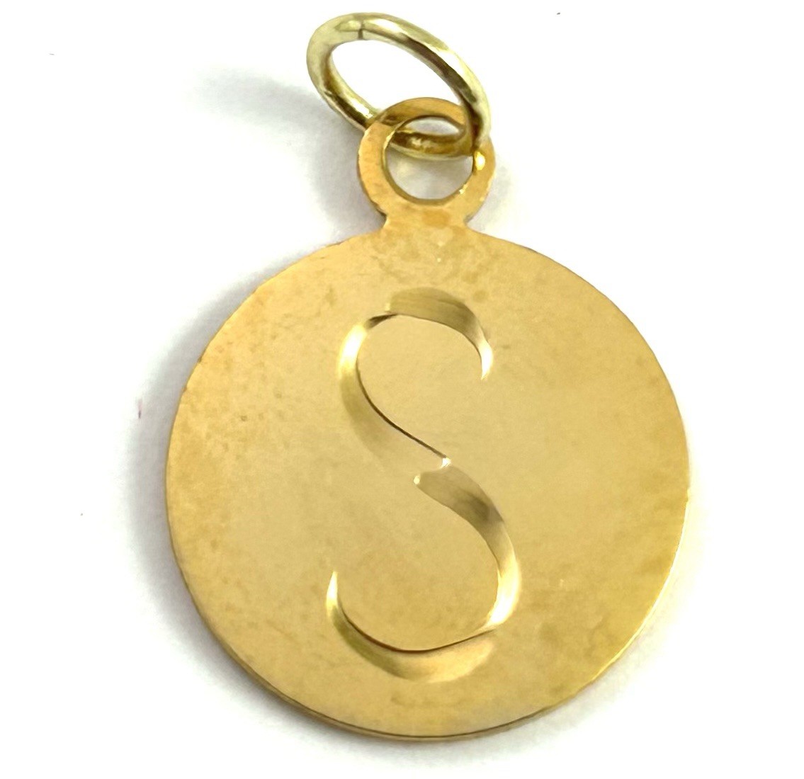 Vintage Initial S Charm Dainty Pendant Etched Gold Plated Metal Vintage Jewelry