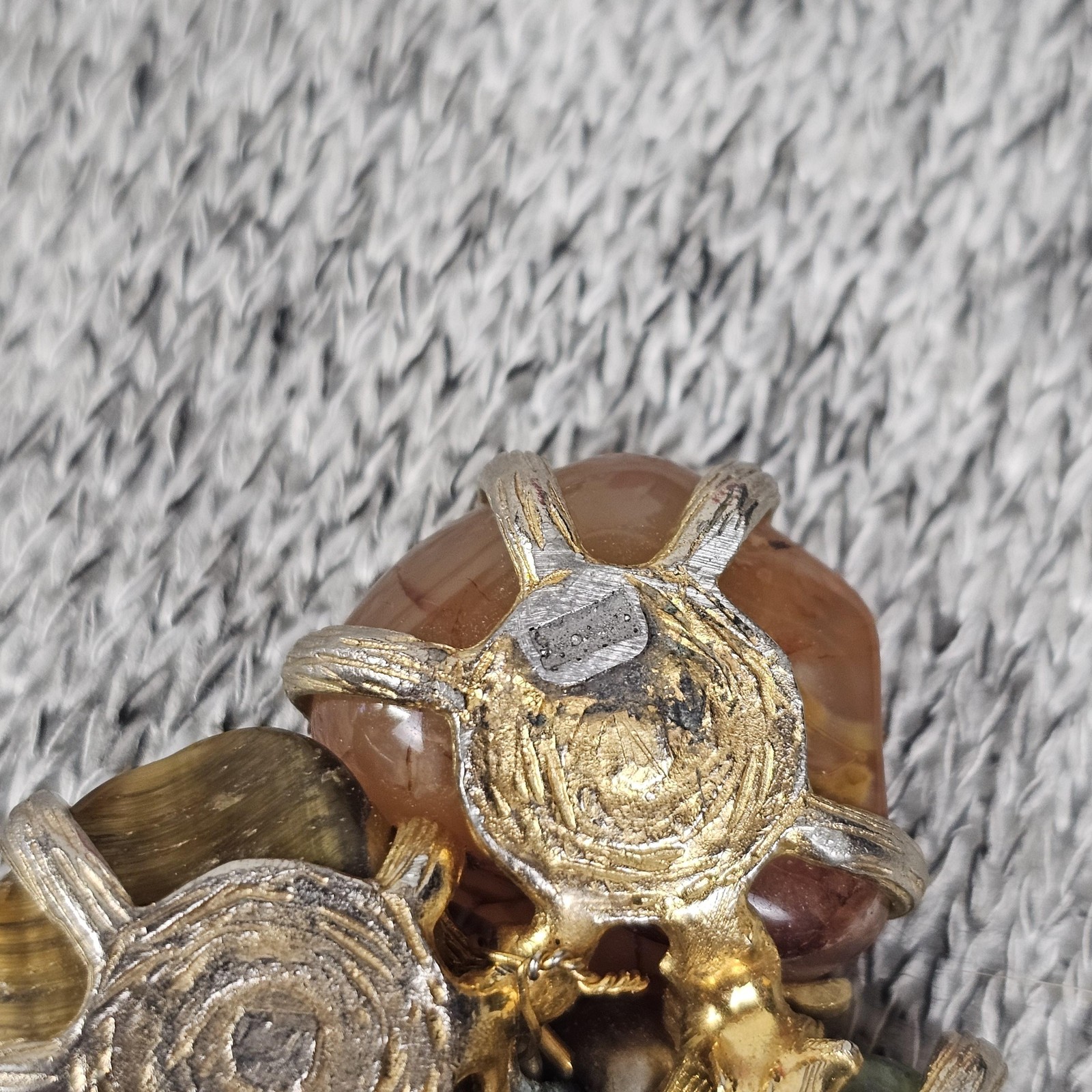 Vintage Leaf Brooch Gold Tone Mixed Stones Pearls Jade Tiger Eye Agate Jewelry