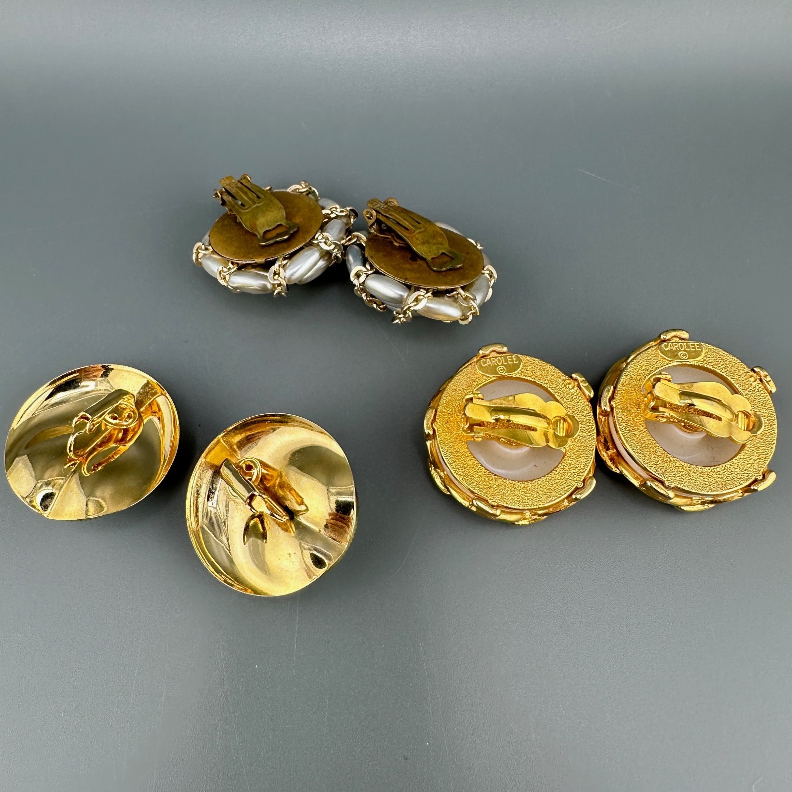 Vintage Faux Pearl Earrings Lot Round Chunky Statement Gold Tone Some Signed