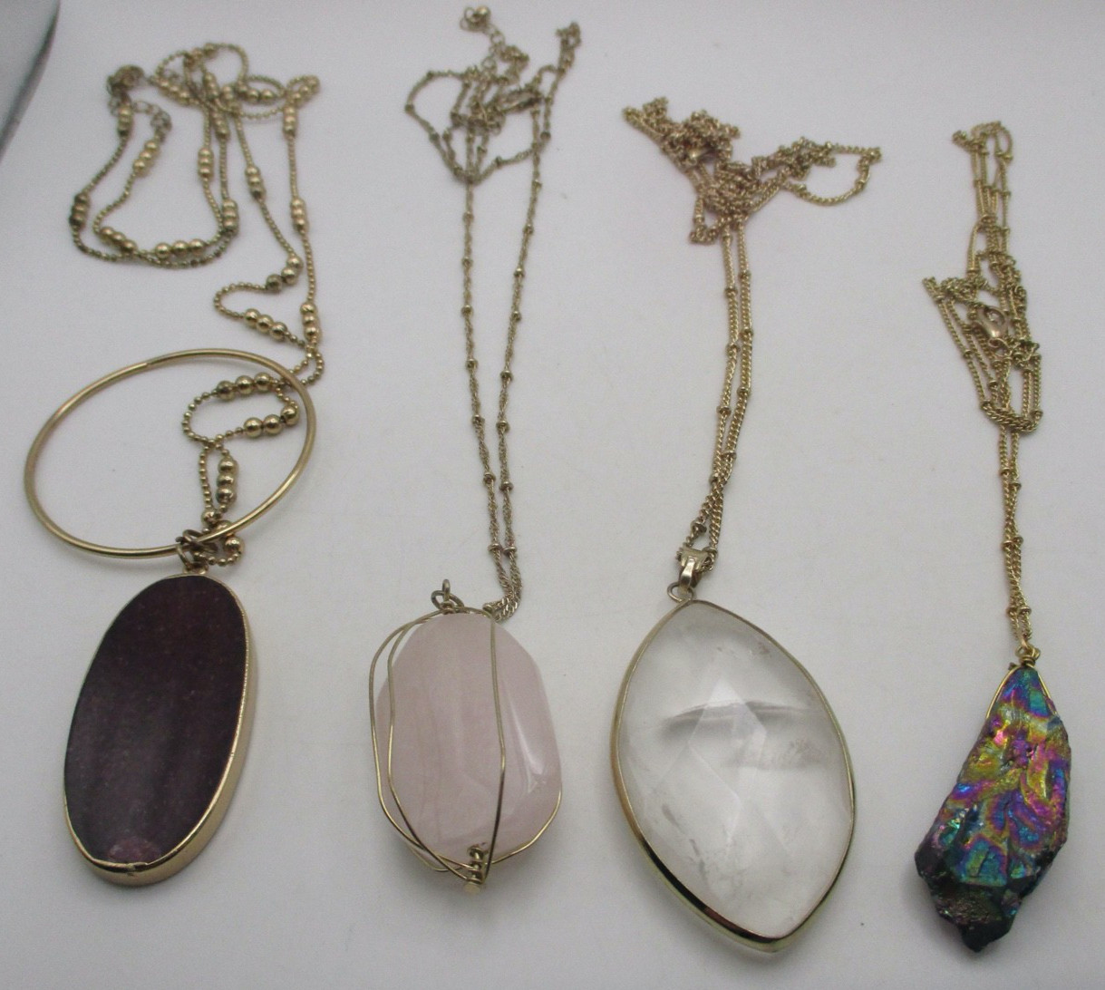 VTG Gemstone Pendant Necklace Lot Rainbow Rose Clear Quartz Purple Stone