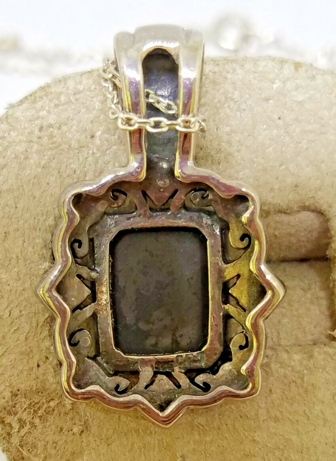 HSN CFJ Sterling Silver Faceted Onyx Marcasite Pendant Necklace ~ 16″