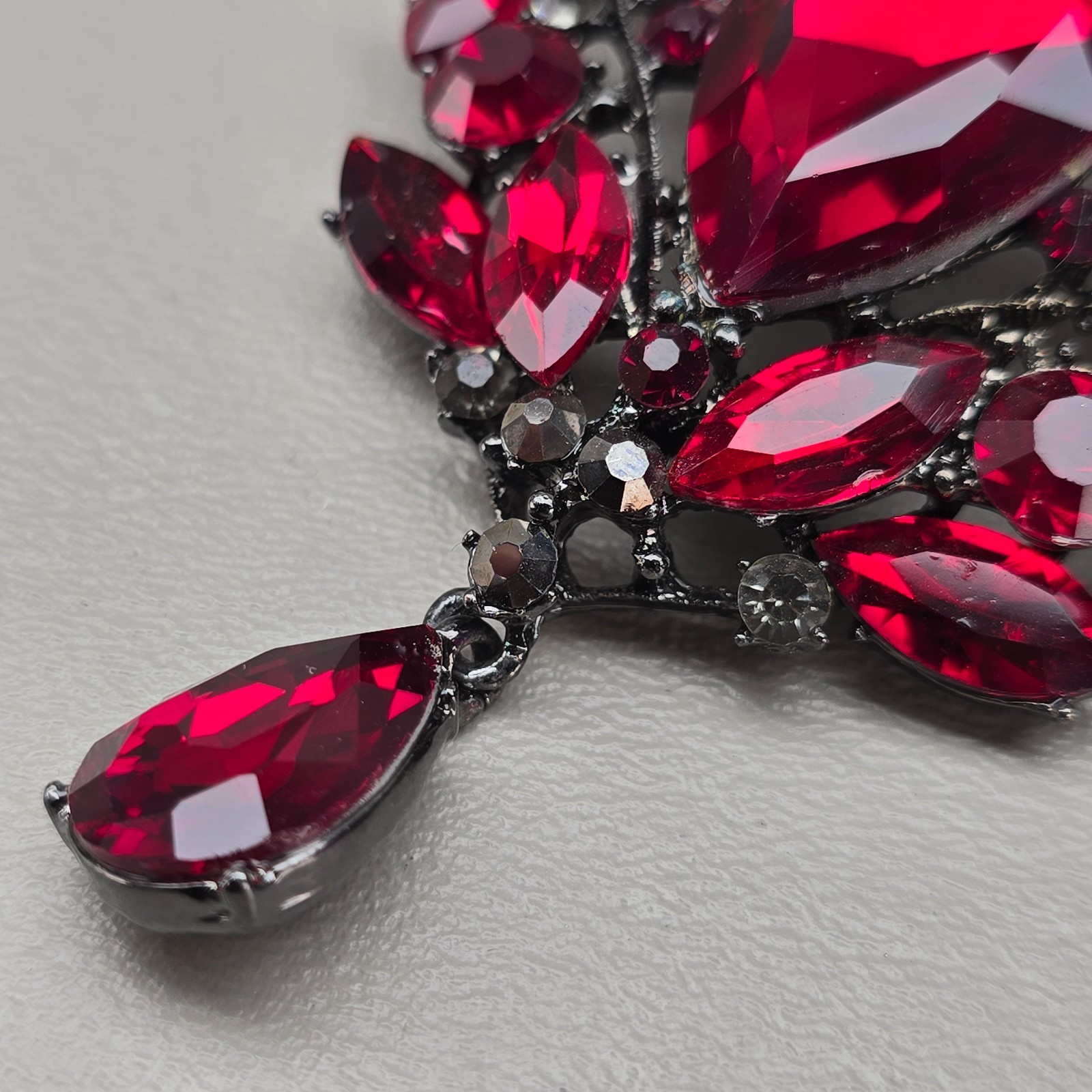 Rhinestone Brooch Statement Red AB 3 Inches