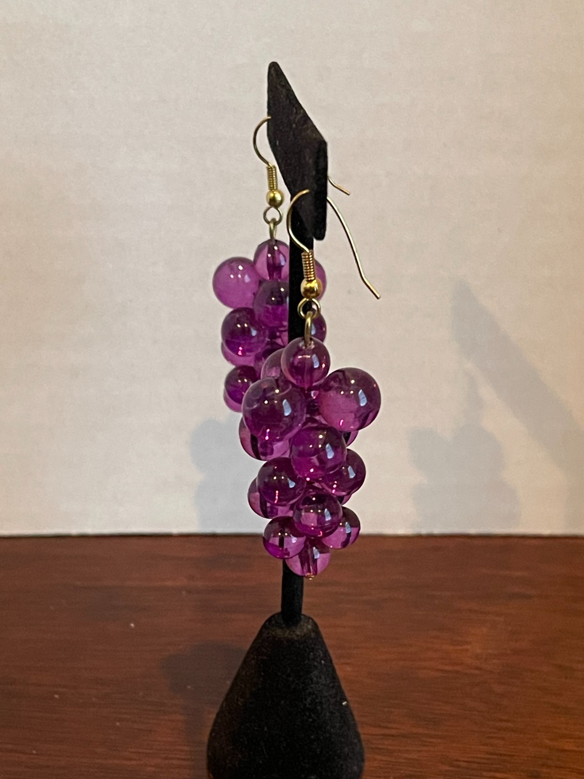 Grape Earrings Lucite Resin Purple Cluster Dangle Vintage Translucent Grapes
