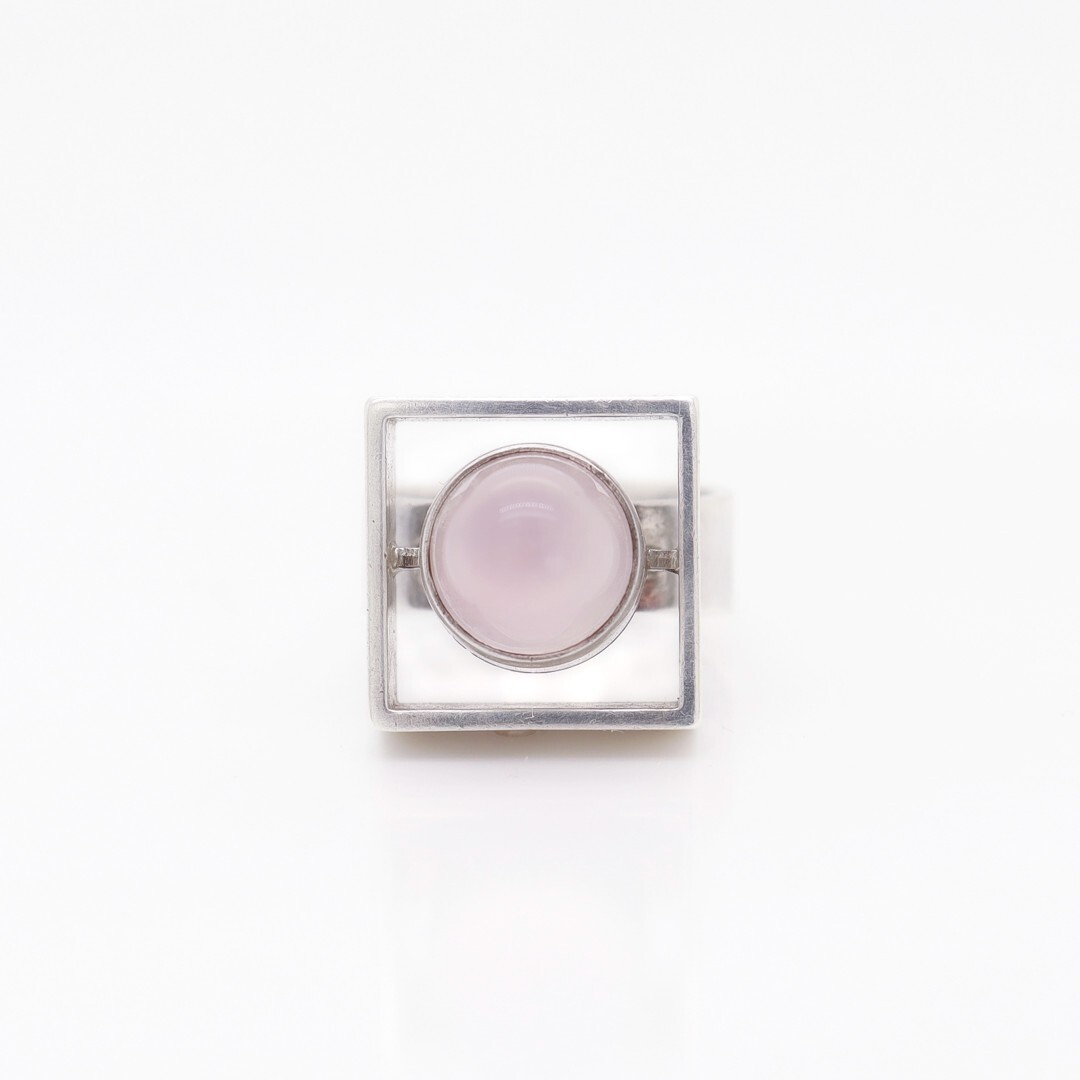 Vintage Neils Erik From Sterling Silver & Rose Quartz Bullet Cabochon Ring