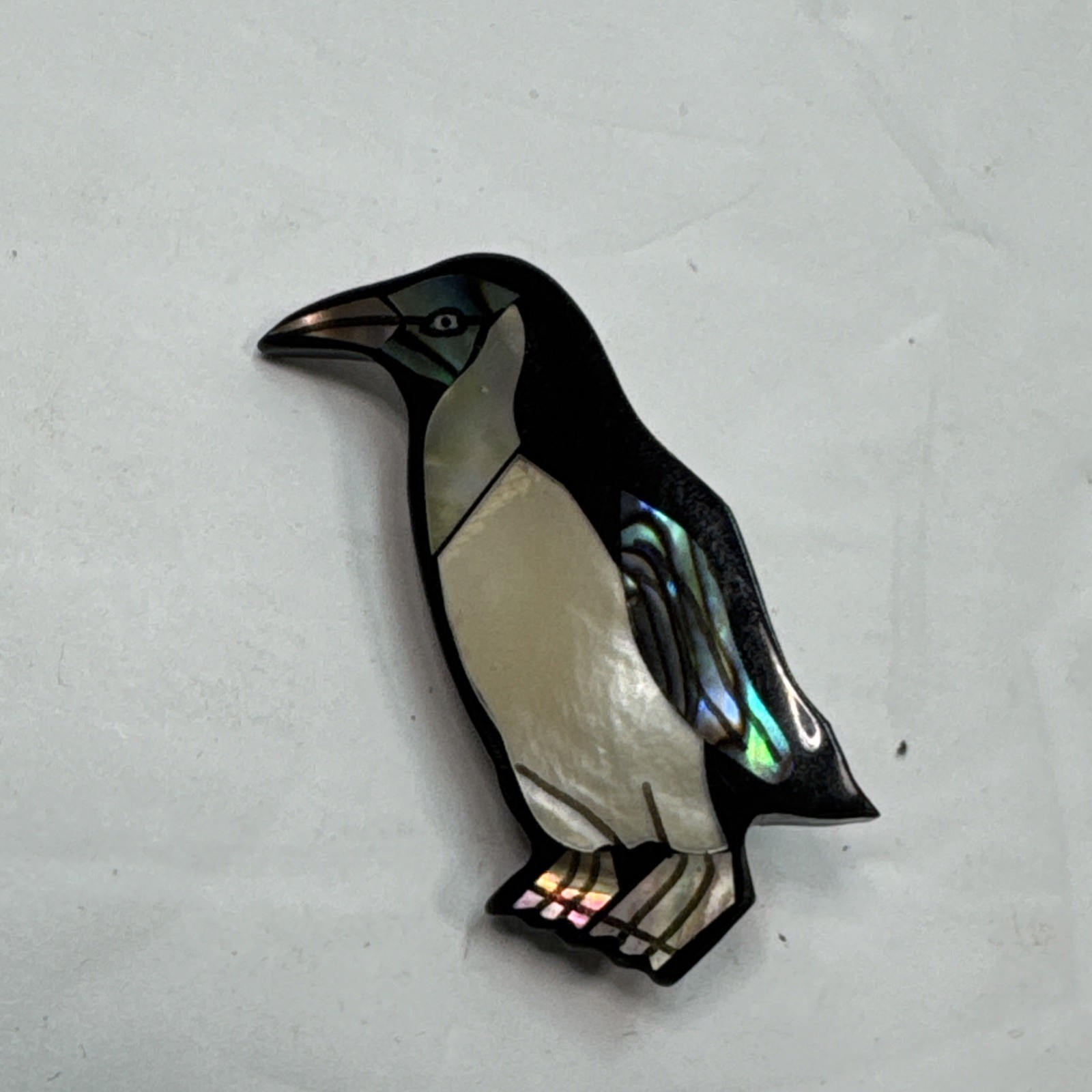 New Zealand Paua Shell Penguin Brooch Abalone & Acrylic 1.5” CUTE