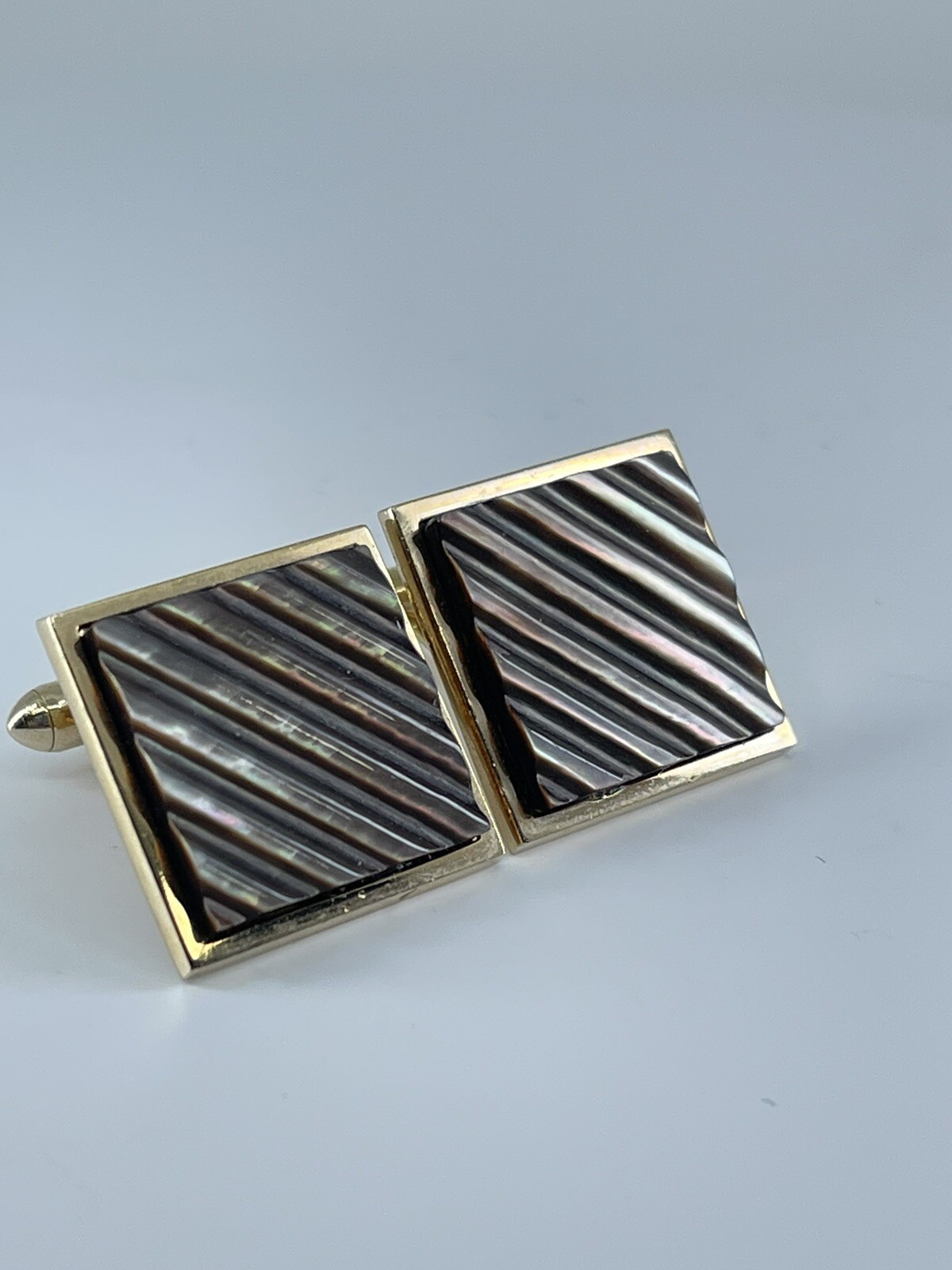 Swank Cufflinks Mother of Pearl square ribbed design bullet backs 1″