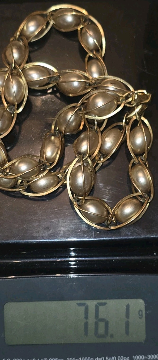 Rare Vtg Carl Art 1/20 12K GF Caged Pearl Necklace 76g Mid Century Signed CA