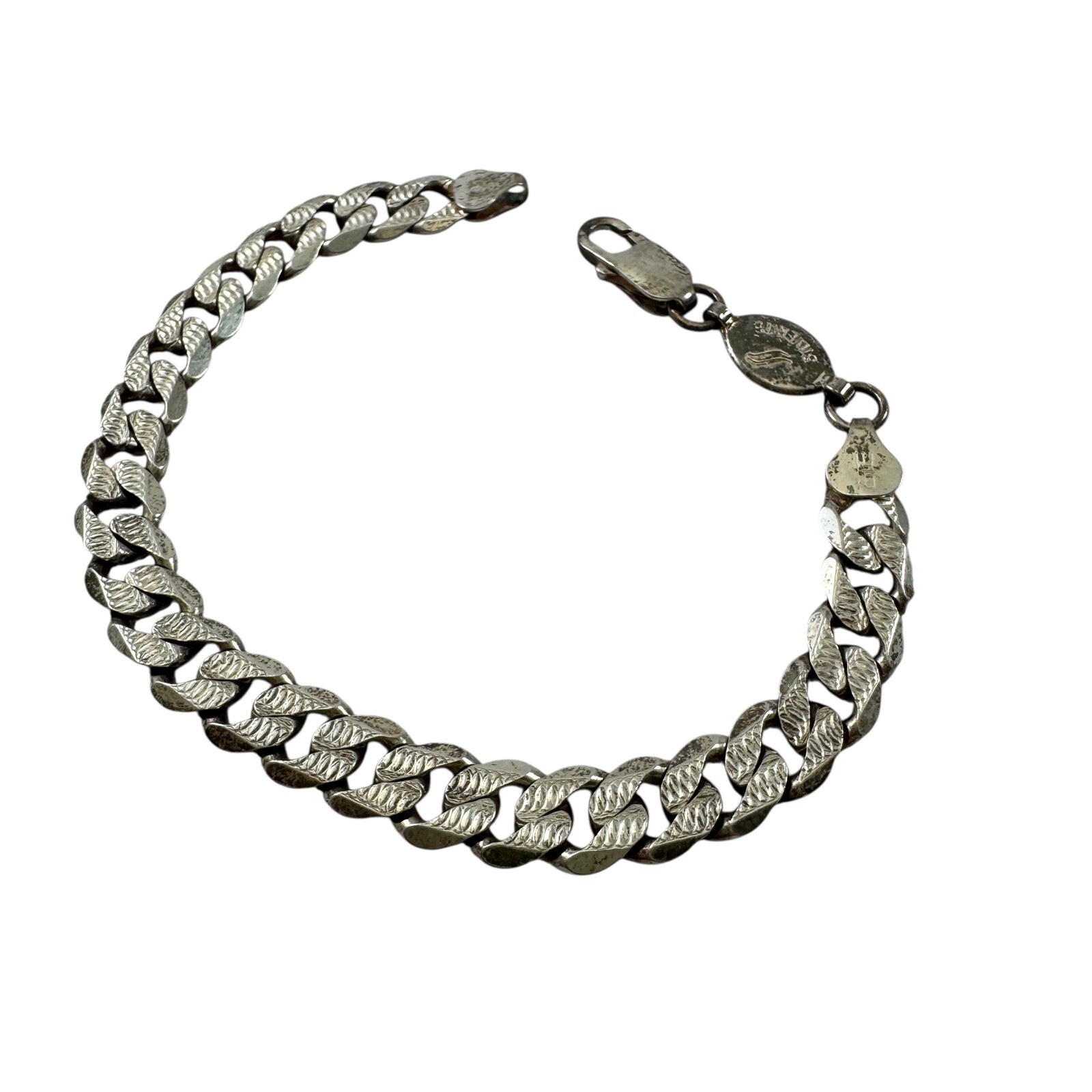Silverite Bracelet Sterling Silver Flat Cuban Curb Chain Vintage 1970s Italy