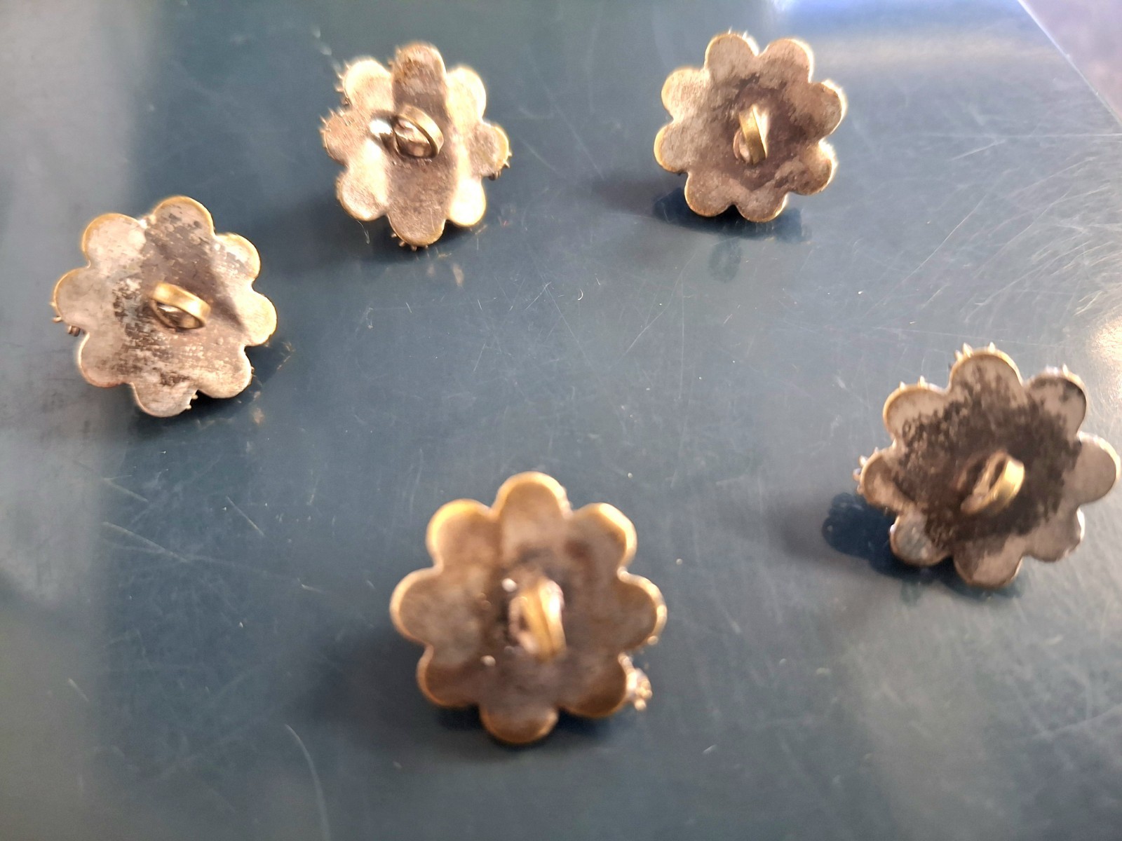 Vtg Thai Cannetille Intricate Filigree Flower Sterling Silver Button Set + Pouch
