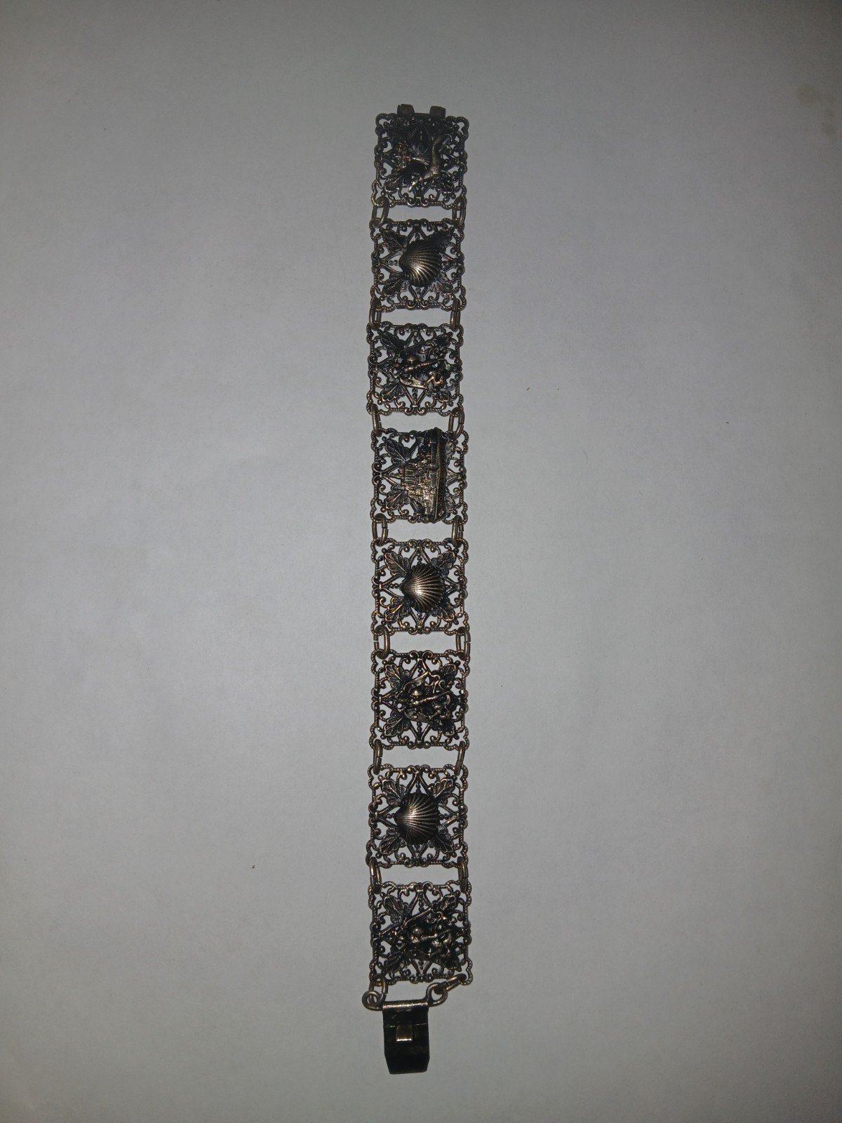 Siam (now Thailand) Sterling Silver Antique Bracelet -mythical/shell panels