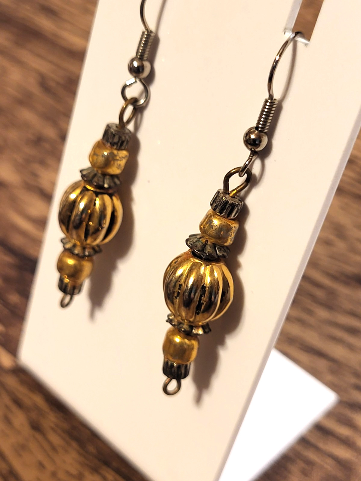 Romantic Victorian Gold and Black Hippie Destressed Drop Earrings