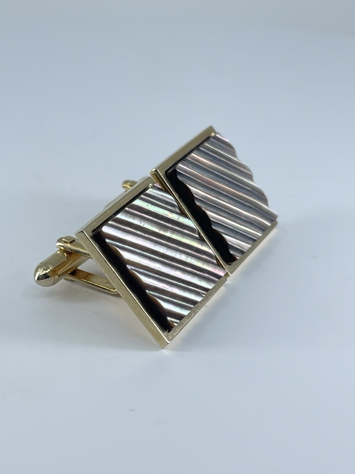 Swank Cufflinks Mother of Pearl square ribbed design bullet backs 1″