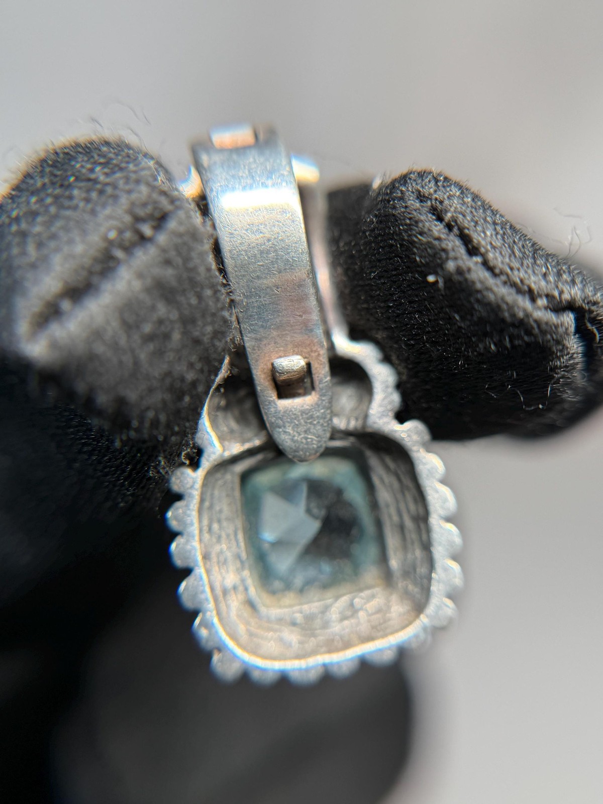 925 Sterling Silver Blue Topaz Garnet Pendant Enhancer Bail Square Bezel Drop