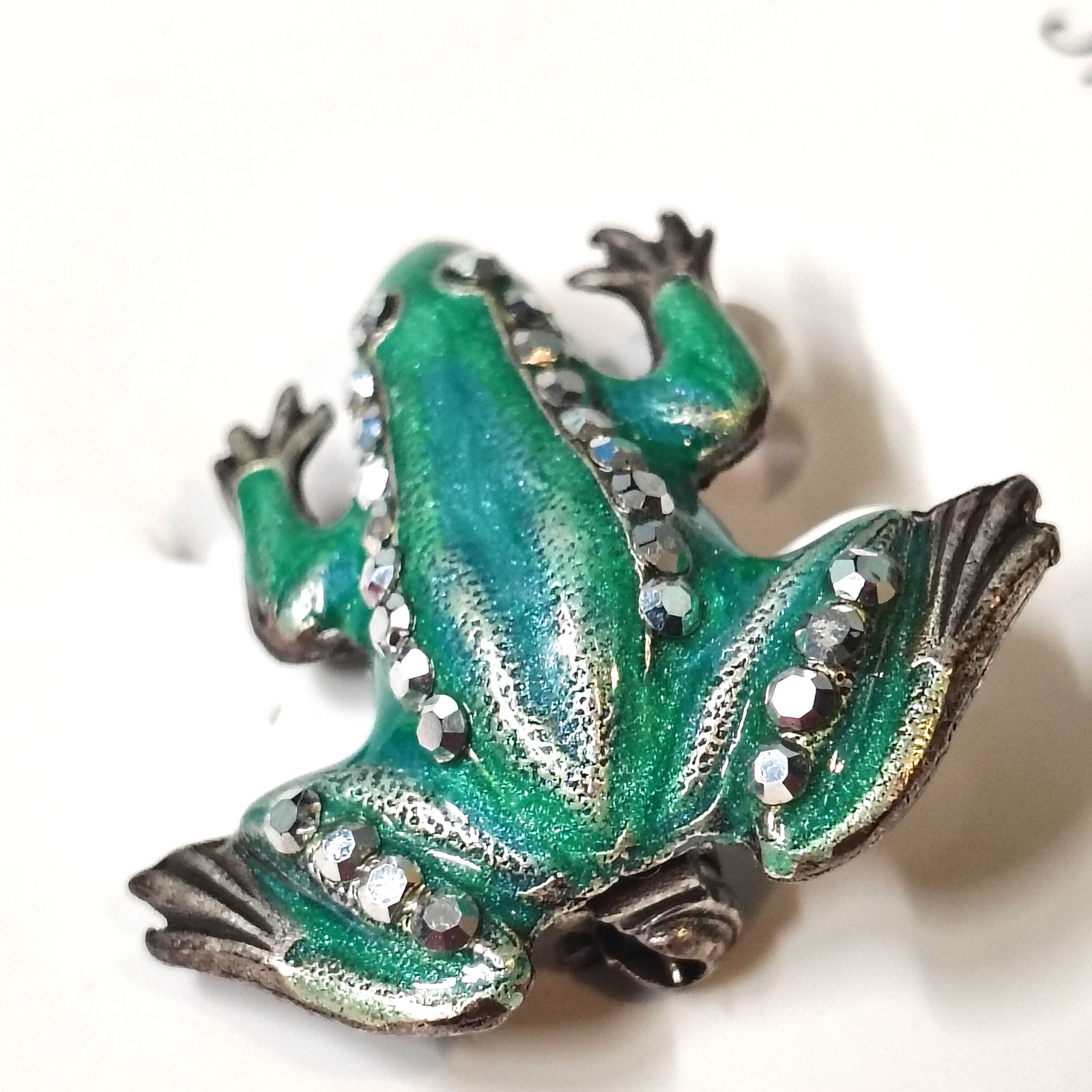 The Glass Works Studio Crystal & Enameled Tree Frog Brooch
