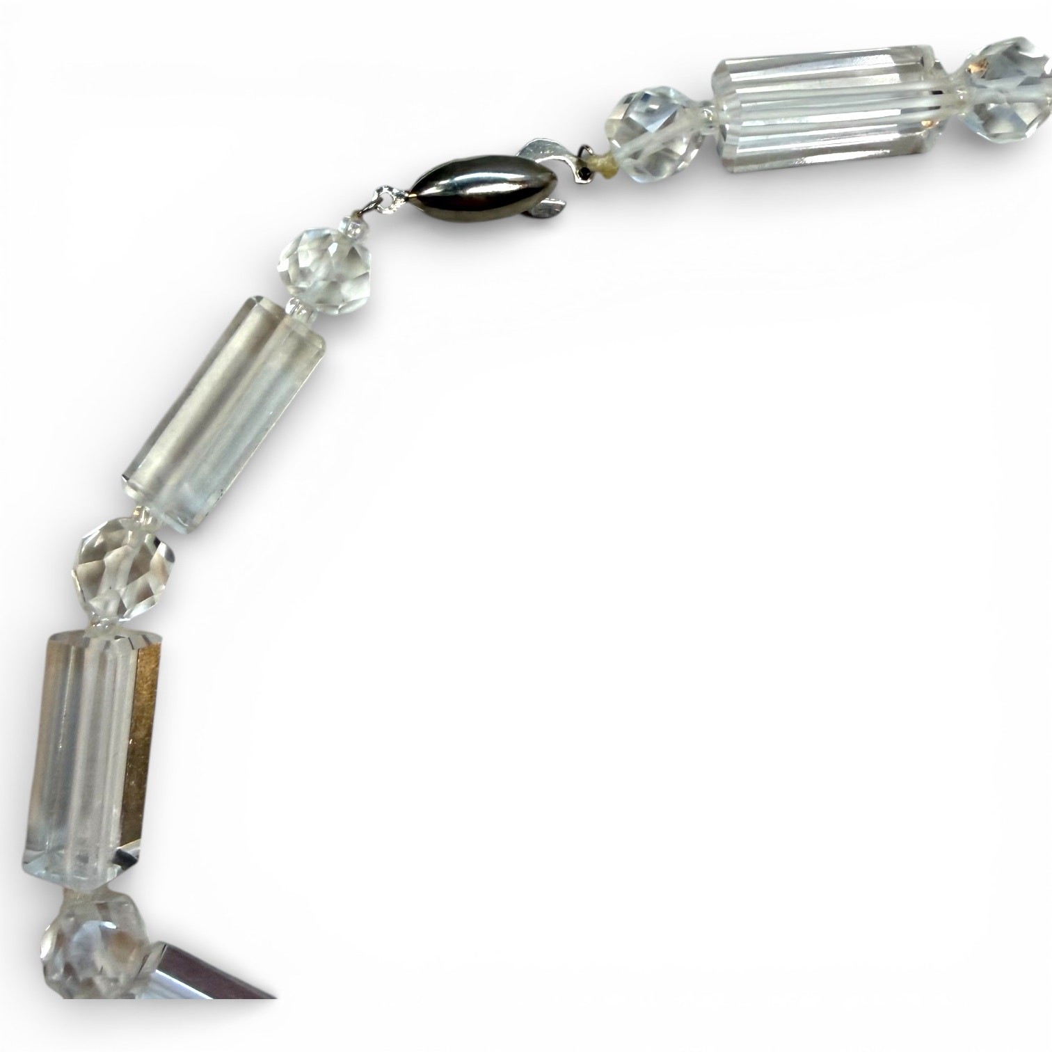 Vintage Clear Faceted Glass Bead Necklace, 34” Long, Rectangular Beads, Opera
