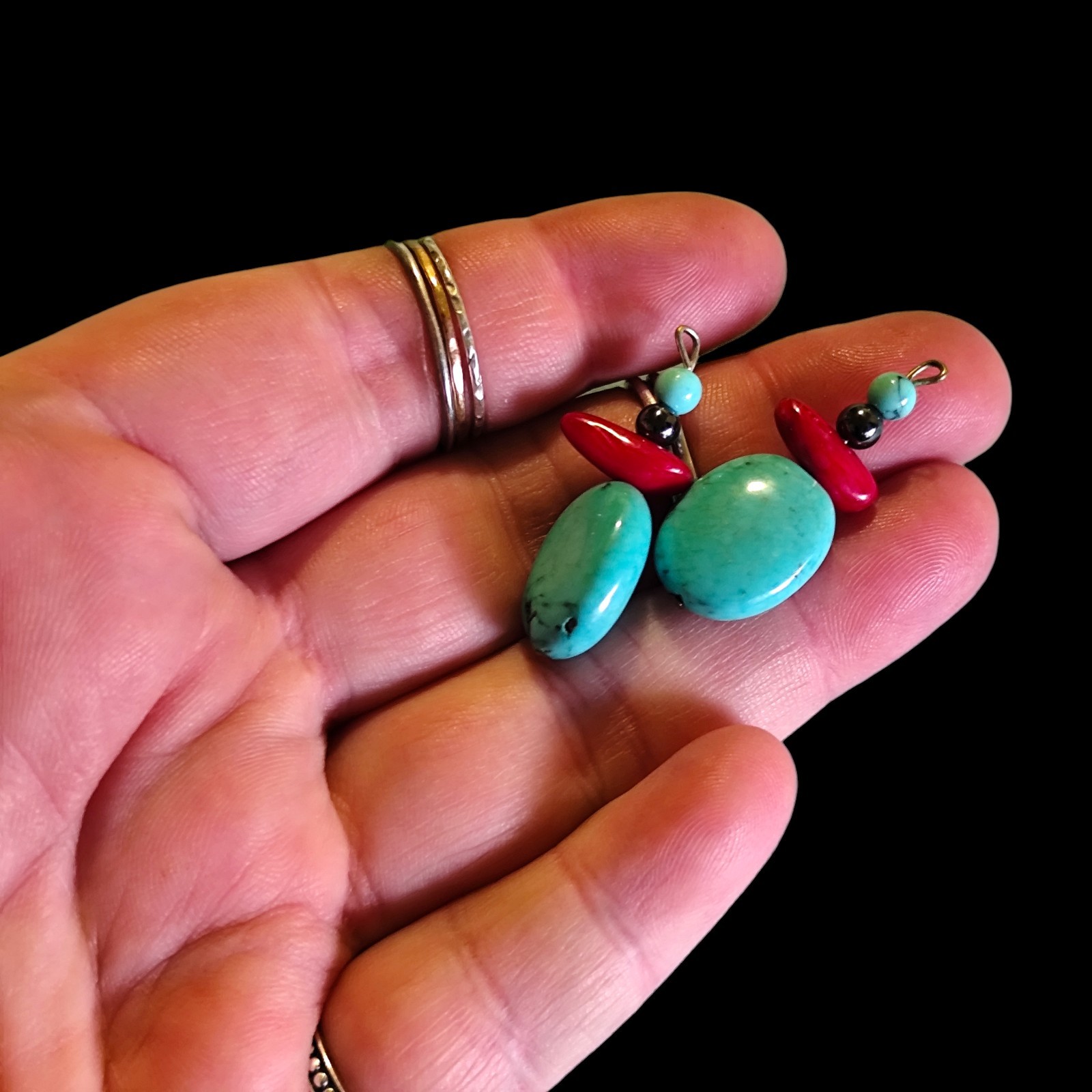 Blue Turquoise Red Coral Hematite Pendant Charm Dangle Drop Set Jewelry Craft