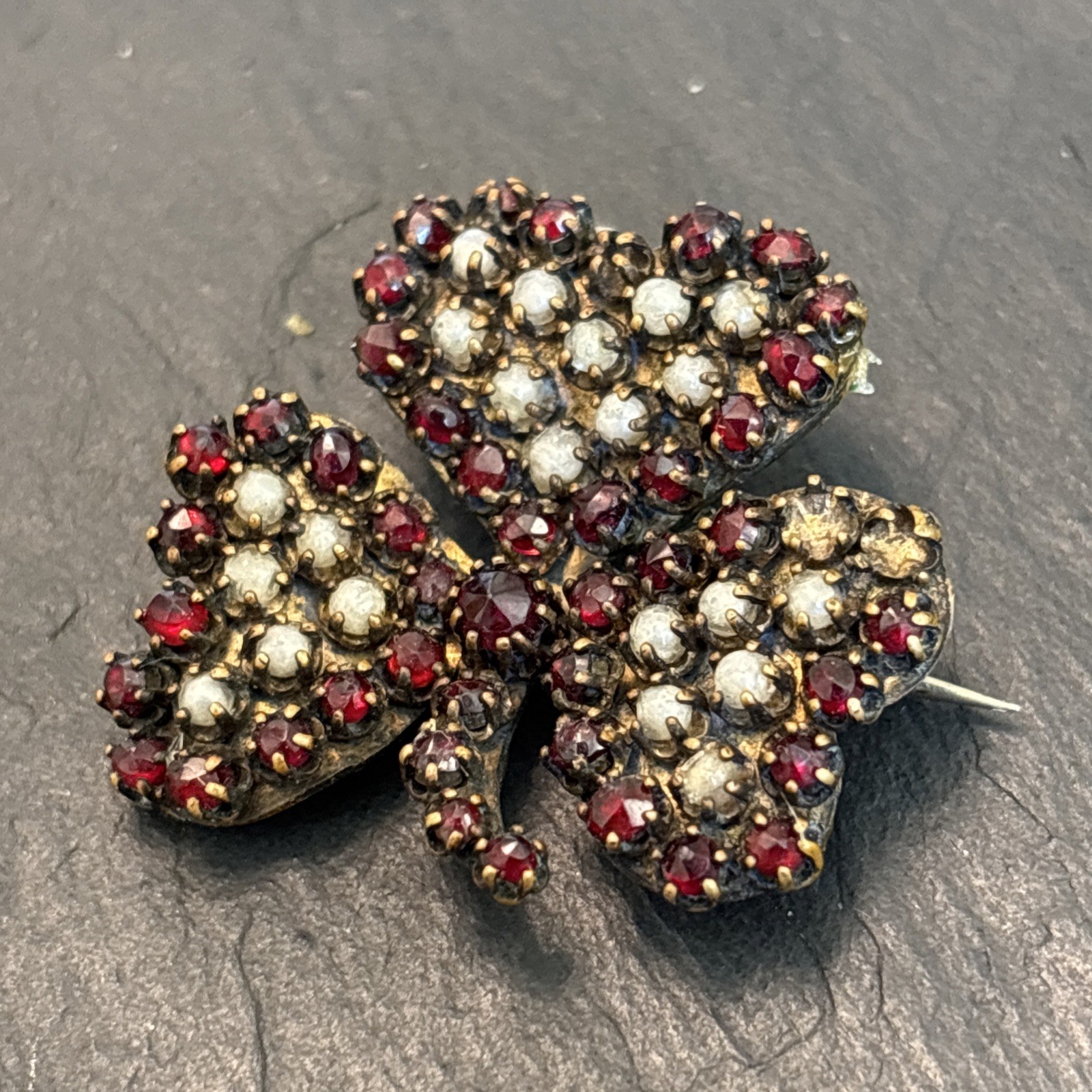 Mine Cut Bohemian Garnet Pendant Brooch Shamrock For Repair Mz