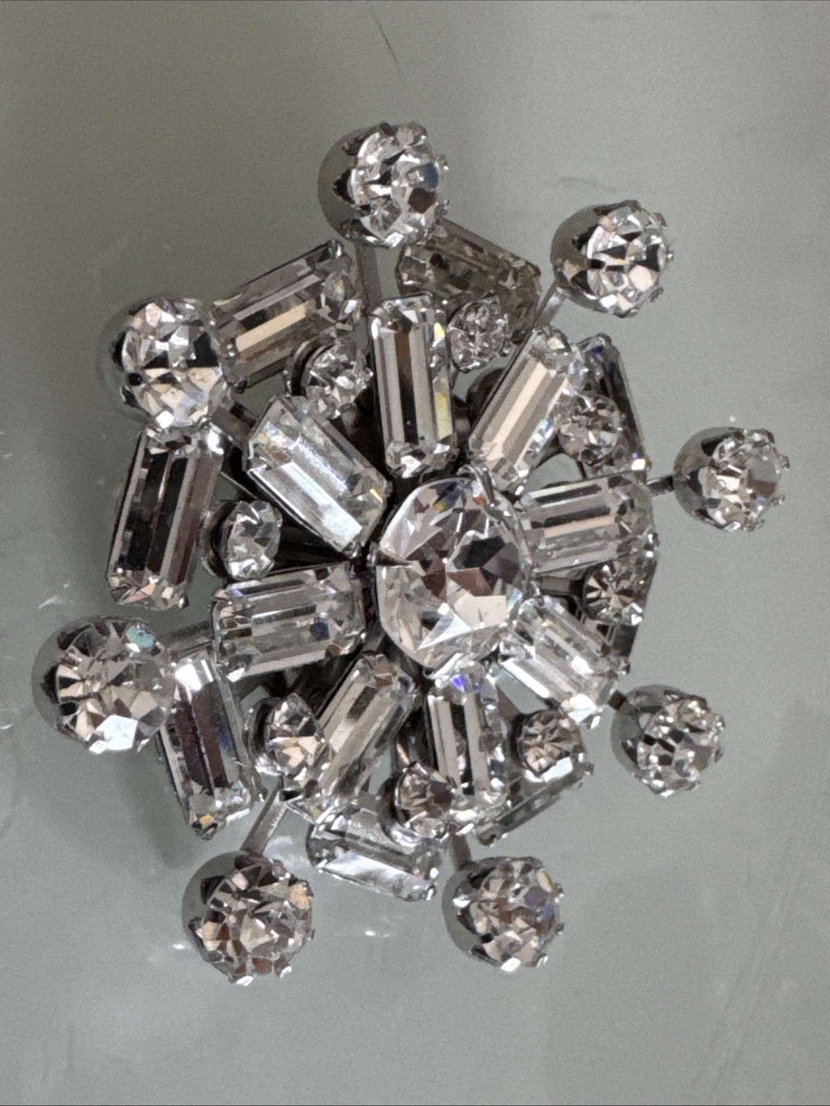 Vintage Weiss Starburst Brooch Silver Tone With White Crystals