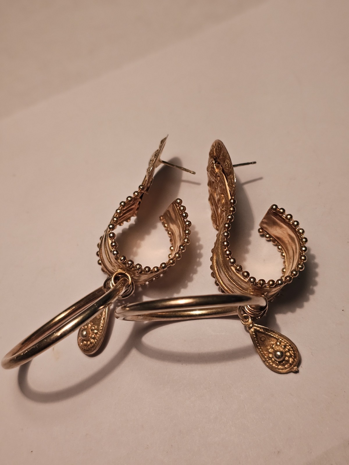 Vtg. Bold Deco Signed ☆473 A.R .925 Vermeil Dangle Drop Beaded Post Earrings 47