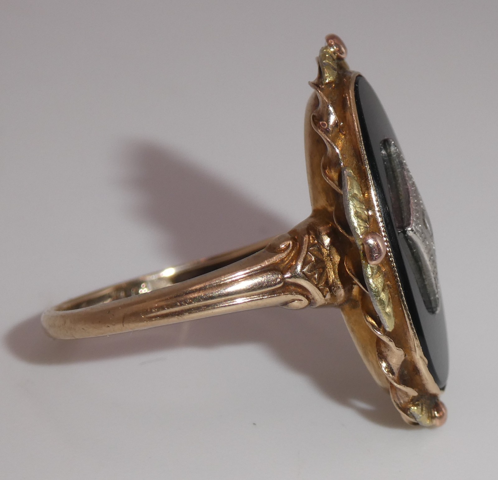 Vintage 10K BDA ONYX Diamond Ring Budlong, Dockert & Armstrong Tri Color Gold 3g