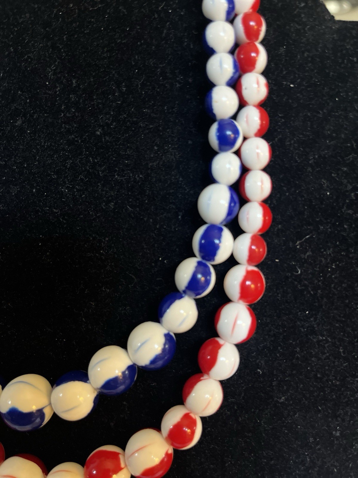 RARE Vntg Signed FLORENZA Red White & Blue Patriotic Enamel DBL Strand Necklace