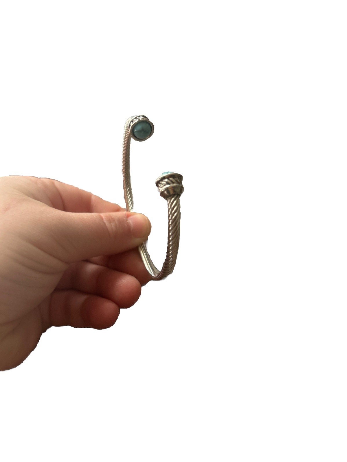 Vintage Silver Twist Rope Bracelet with Turquoise Stone Adjustable