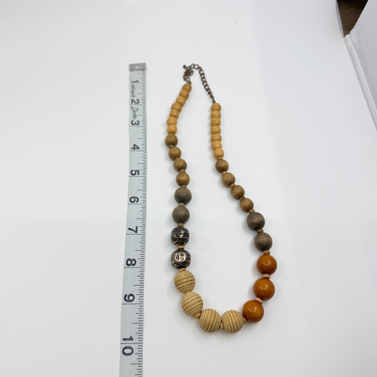 Vintage Y2K Boho Chunky Wood Acrylic Statement Necklace Brown Earthy Beaded