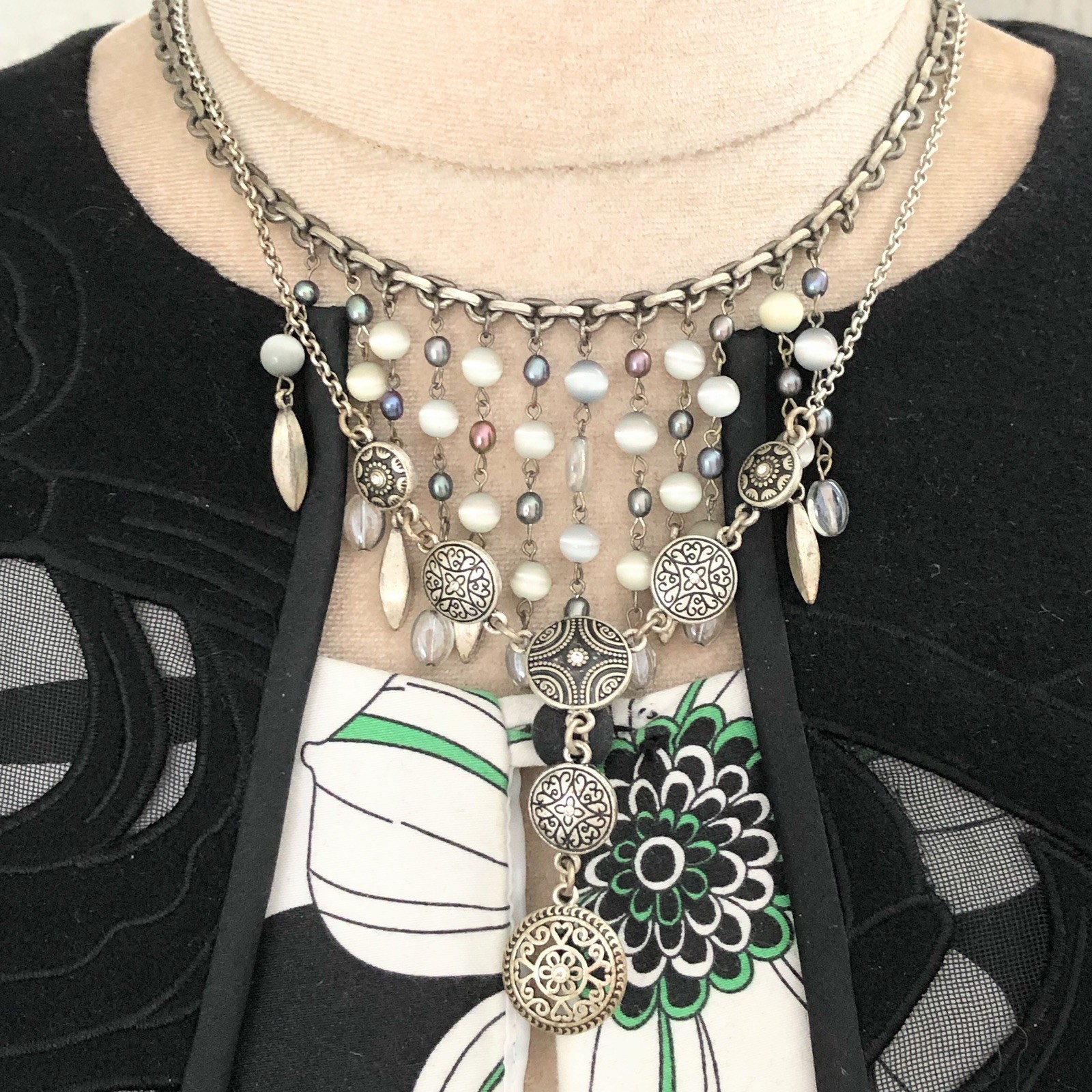 Layered Fringe Y Drop Necklaces Bold Boho Southwestern Style Signed Jewelry
