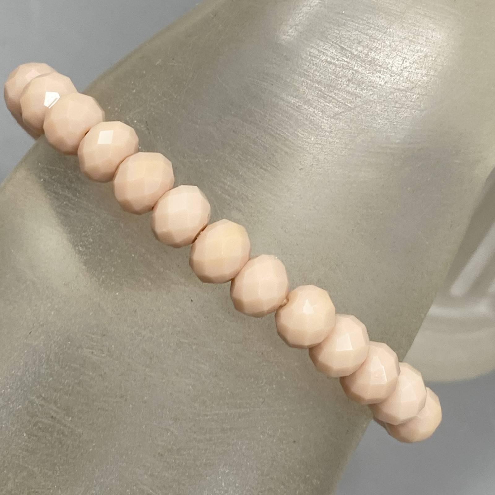 Glass Bead Charm Bracelet Stretch Peach Pink Faceted Padlock Charm Rhinestones 7