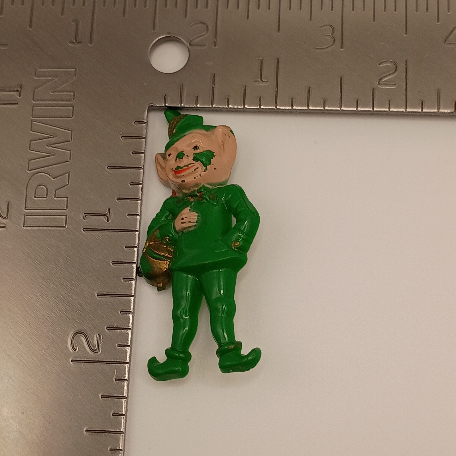 Vintage Plastic Leprechaun Pin Brooch St. Patrick’s Day Elf Figural READ