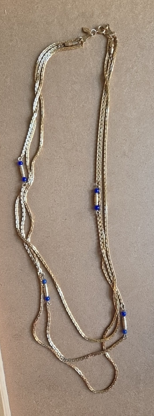 1970s Sarah Coventry Triple Chain Necklace Gold Tone Convertible Blue