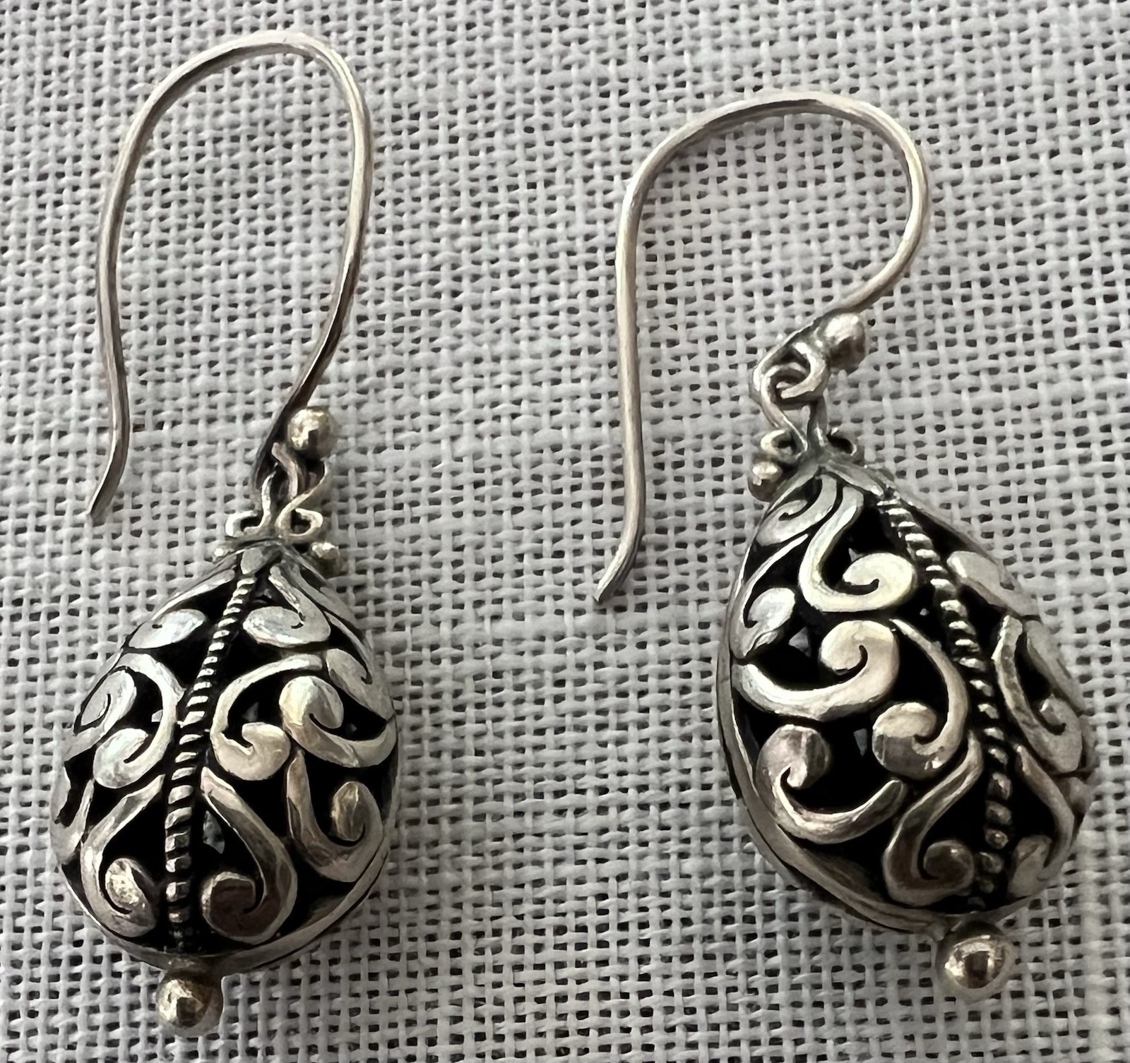 Vintage Mexico Ati Sterling Silver Ornate Dangle Earrings.