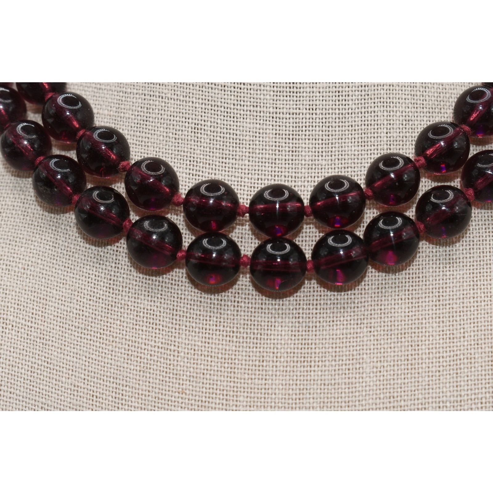Vintage Purple Glass Bead Necklace Hand Knotted 30” No Clasp Long Strand
