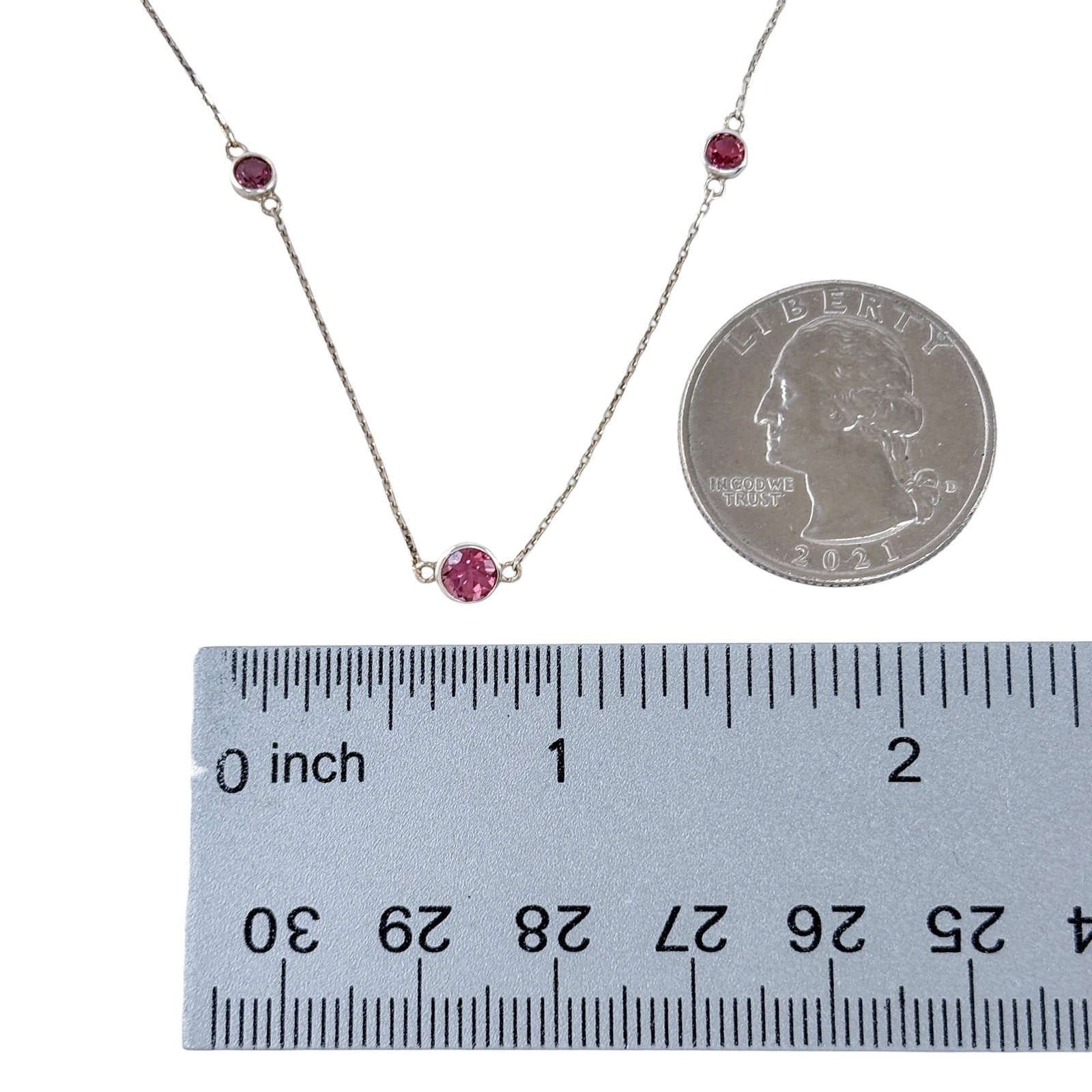 Vintage Sterling Silver 925 Red Cubic Zirconia Station Necklace 16″-17″-18″