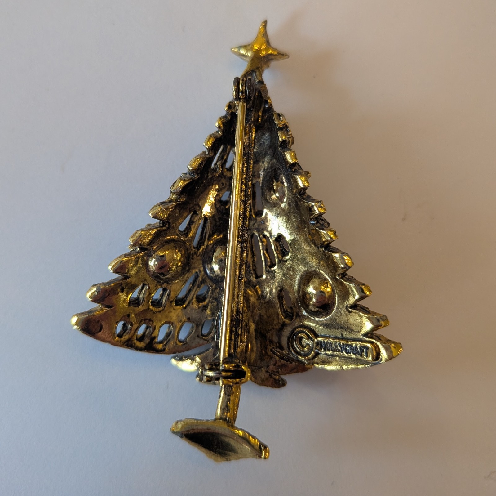 Vintage Hollycraft Christmas tree red green Stone brooch pin collectible jewelry
