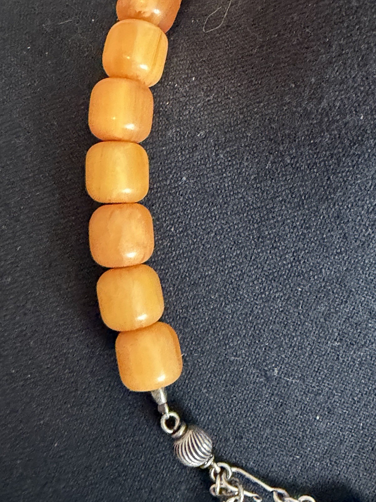Vtg 925 Sterling Butterscotch Bakelite 17” Necklace BarrelBeads 1cm Tested 85.6g