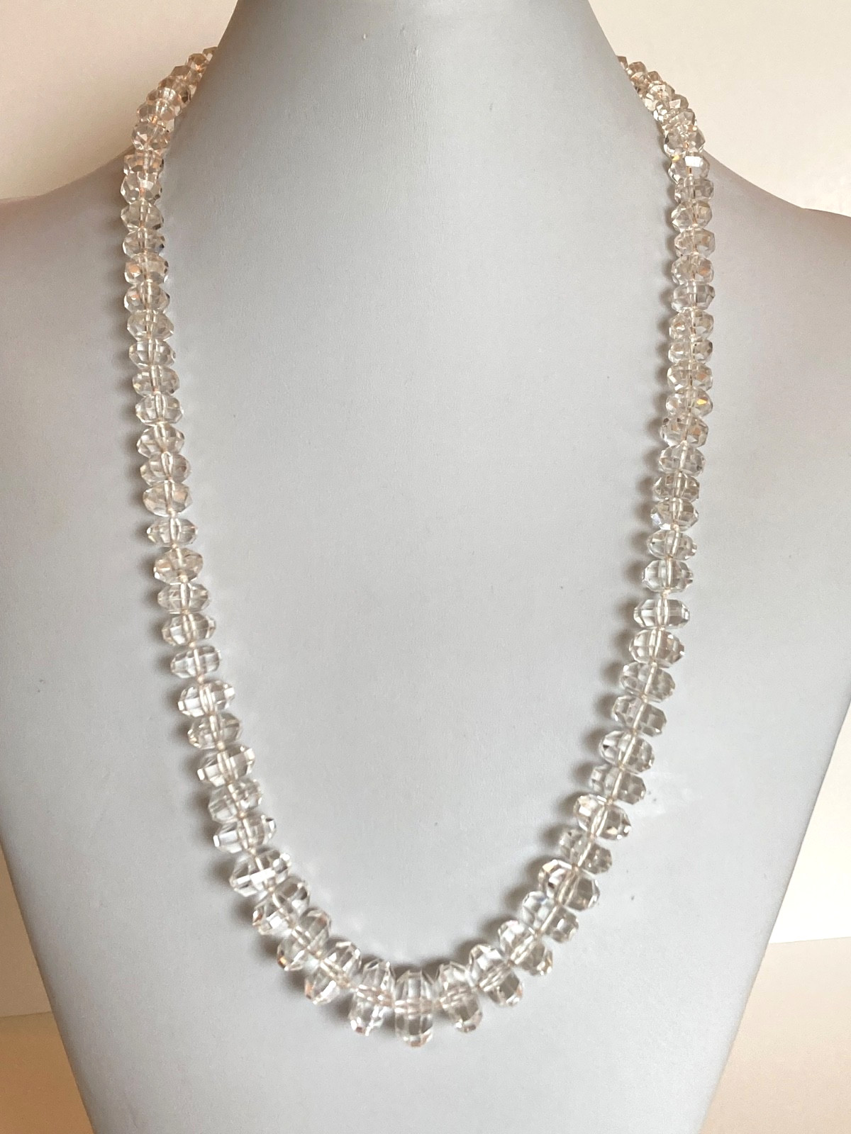 Art Deco Rock Crystal Graduated Hand Knotted 14k Diamond Clasp