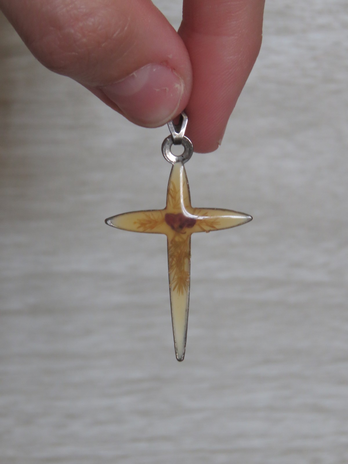 VTG Religious Resin Metal Dried Flowers Star Cross Necklace Pendant 1.5″