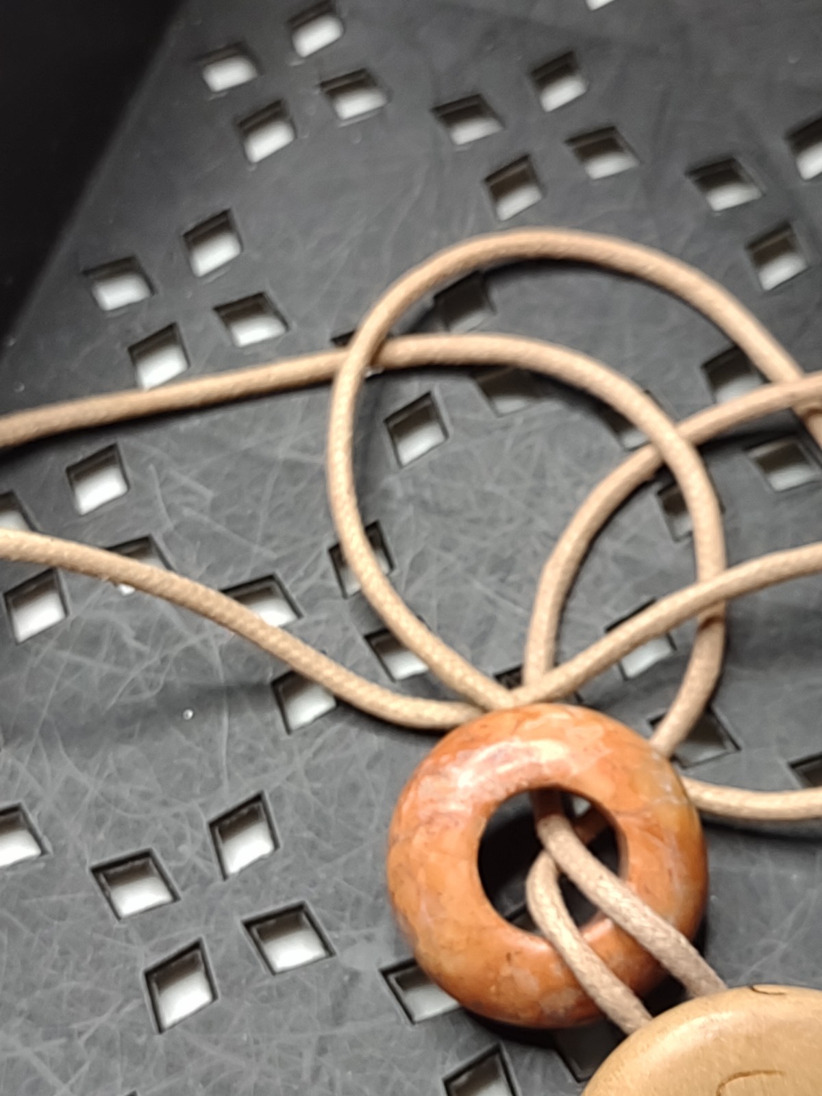 Heavy Vintage Donut Shaped Stone Bead Pendant Necklace