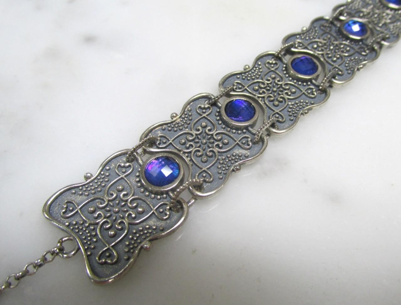 Ail Aluma Morocco Sterling Silver Bracelet w/ Blue Faceted Stones 27.3g ~ 3-D431