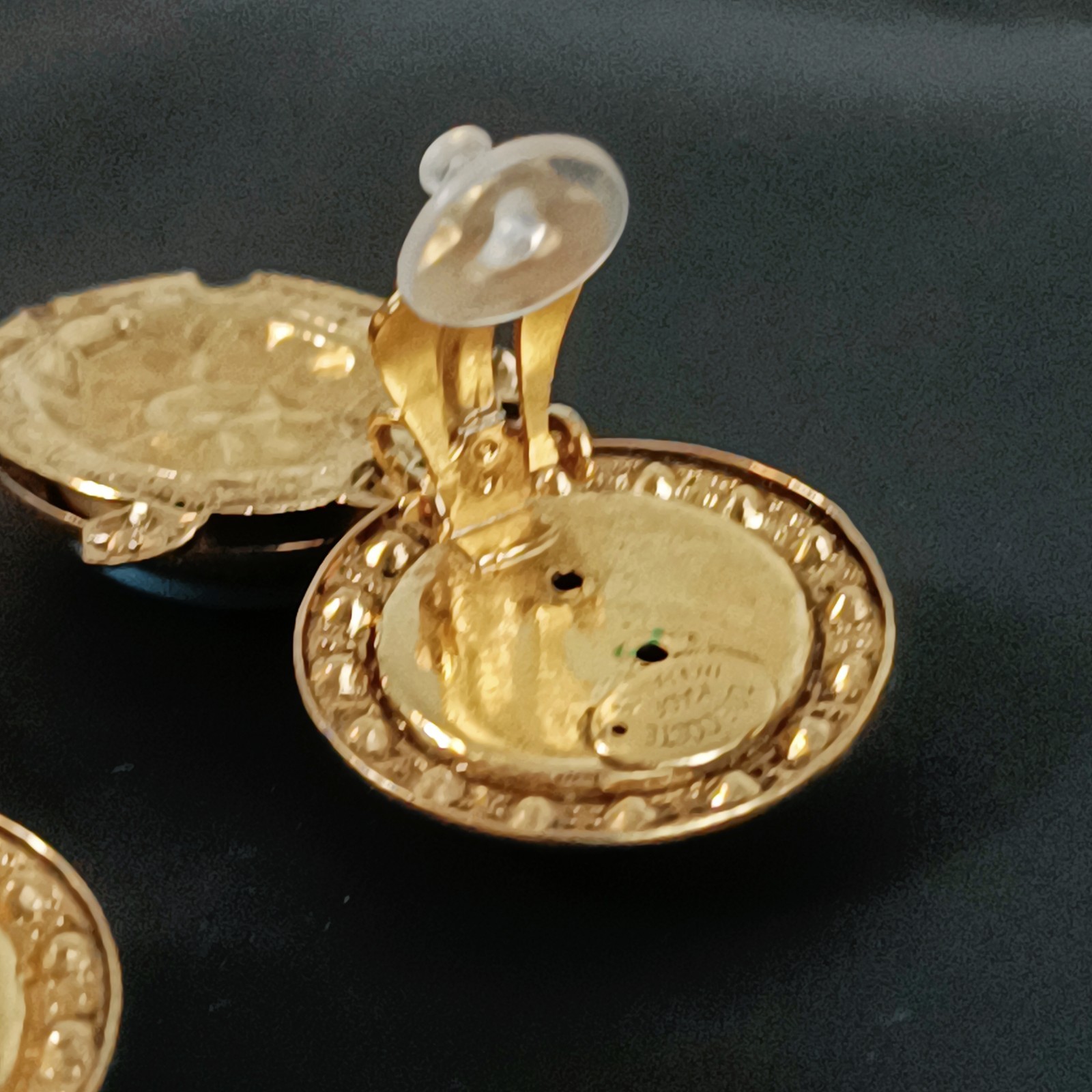 Vintage Zoe Coste Turtle Earrings France Blue Glass Rhinestone Gold Tone