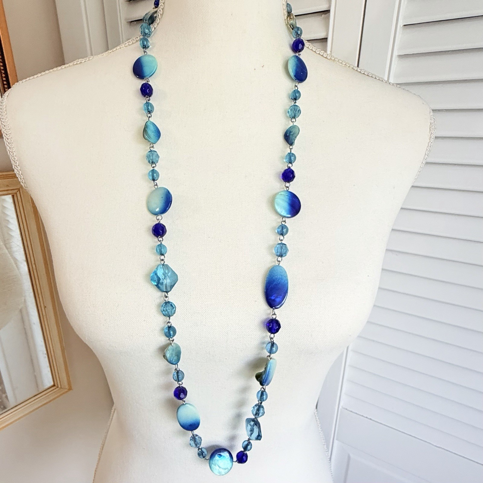 Vintage Necklace Lot Blue Glass Beads and other Materials 7 Necklaces