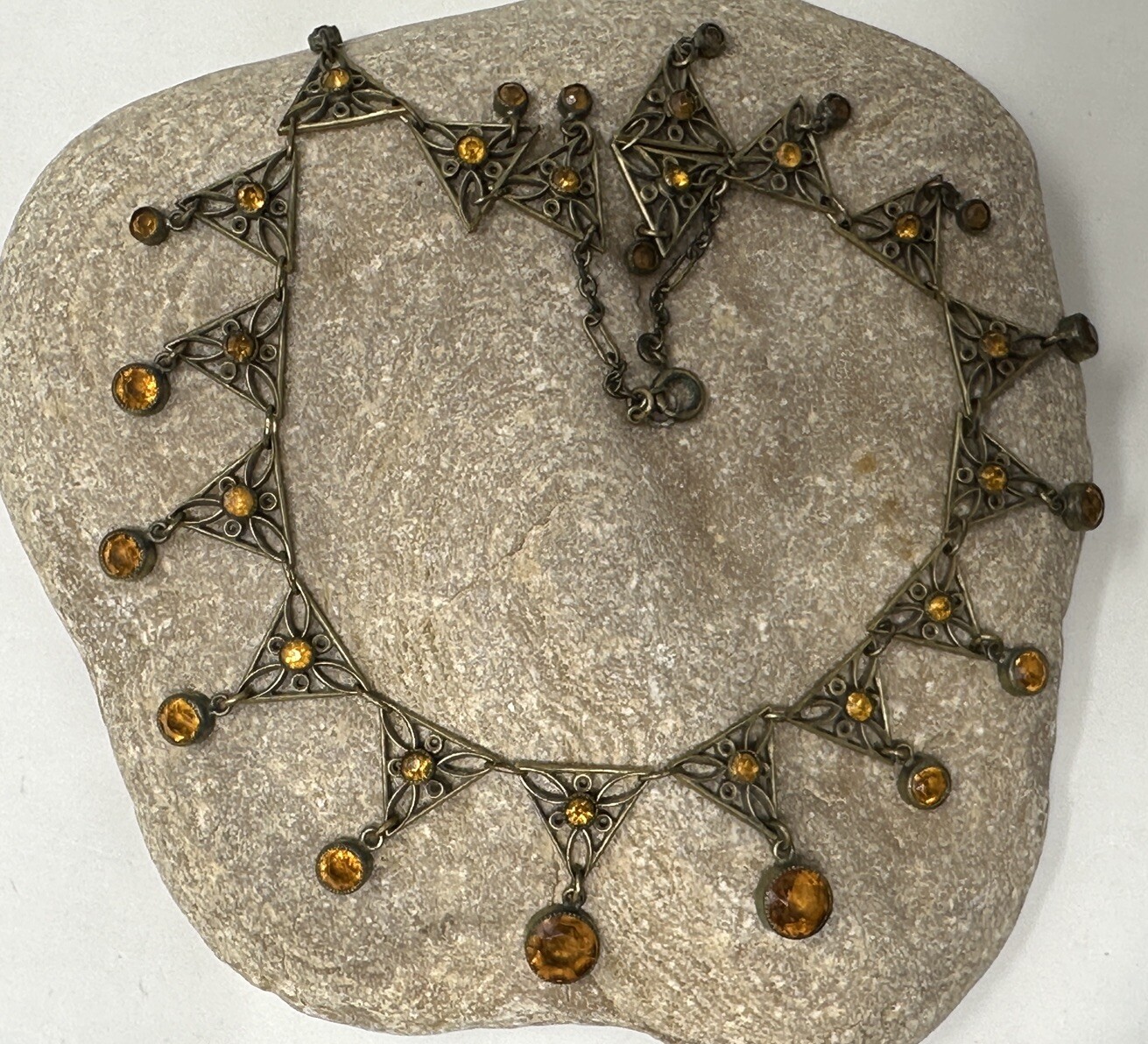 ESTATE VINTAGE ART DECO CZECH GLASS AMBER COLLAR FESTOON DROP NECKLACE