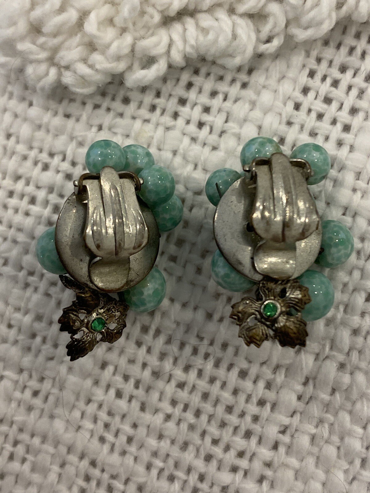 1930s Vintage Ges Gesch signed Earrings Turquoise Green Clip On West Germany VTG