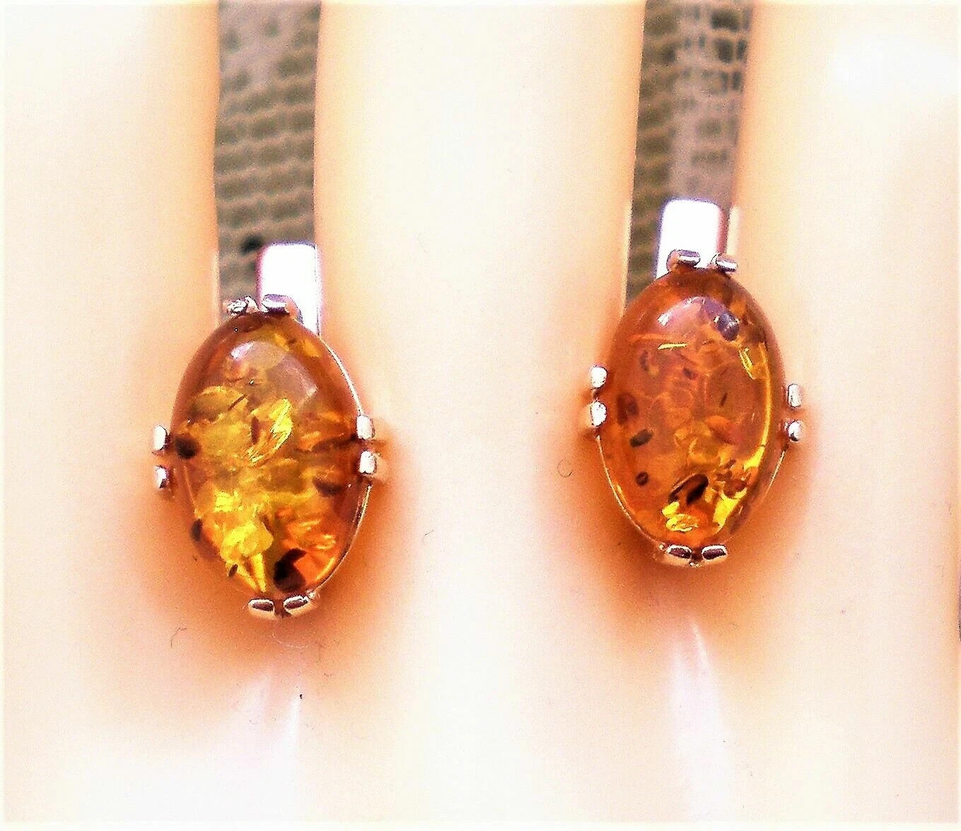 East European Solid 14K 585 Rose Pink Gold Baltic Honey Amber Pierced Earrings
