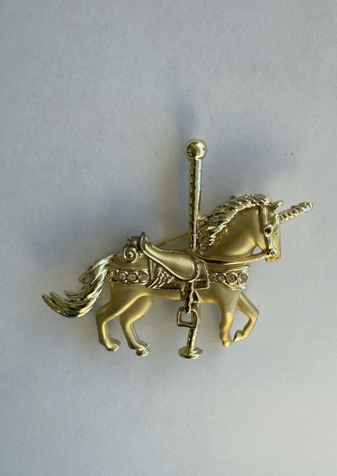 Gold Tone Carousel Unicorn Horse Brooch Pin Mythical Fantasy Jewelry