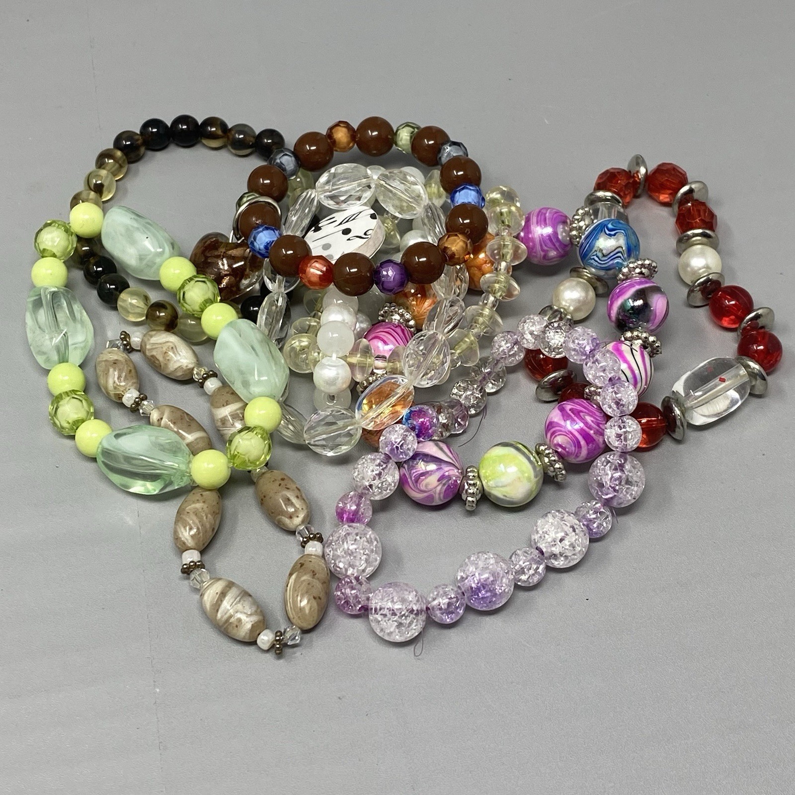 Acrylic Beaded Bracelet Lot Stretch Craft Multicolor Chunky Lot of 10